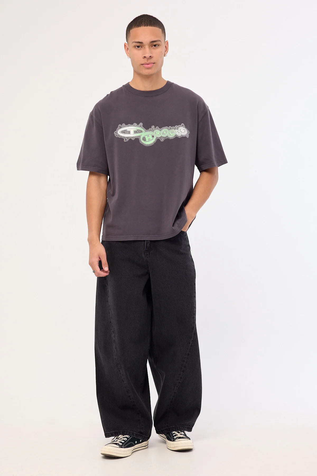 Thrills Nocturnal Box Fit Oversize Tee Dark Charcoal - Image 2
