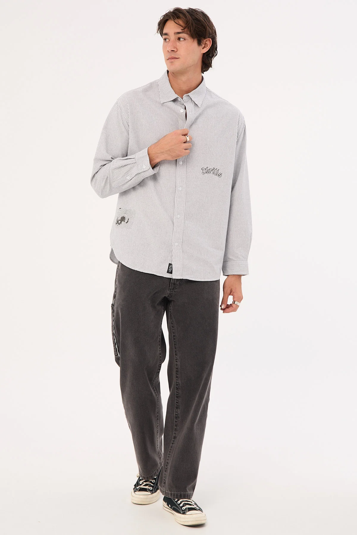 Thrills Occasions Filter Long Sleeve Shirt Black Stripe - Image 3