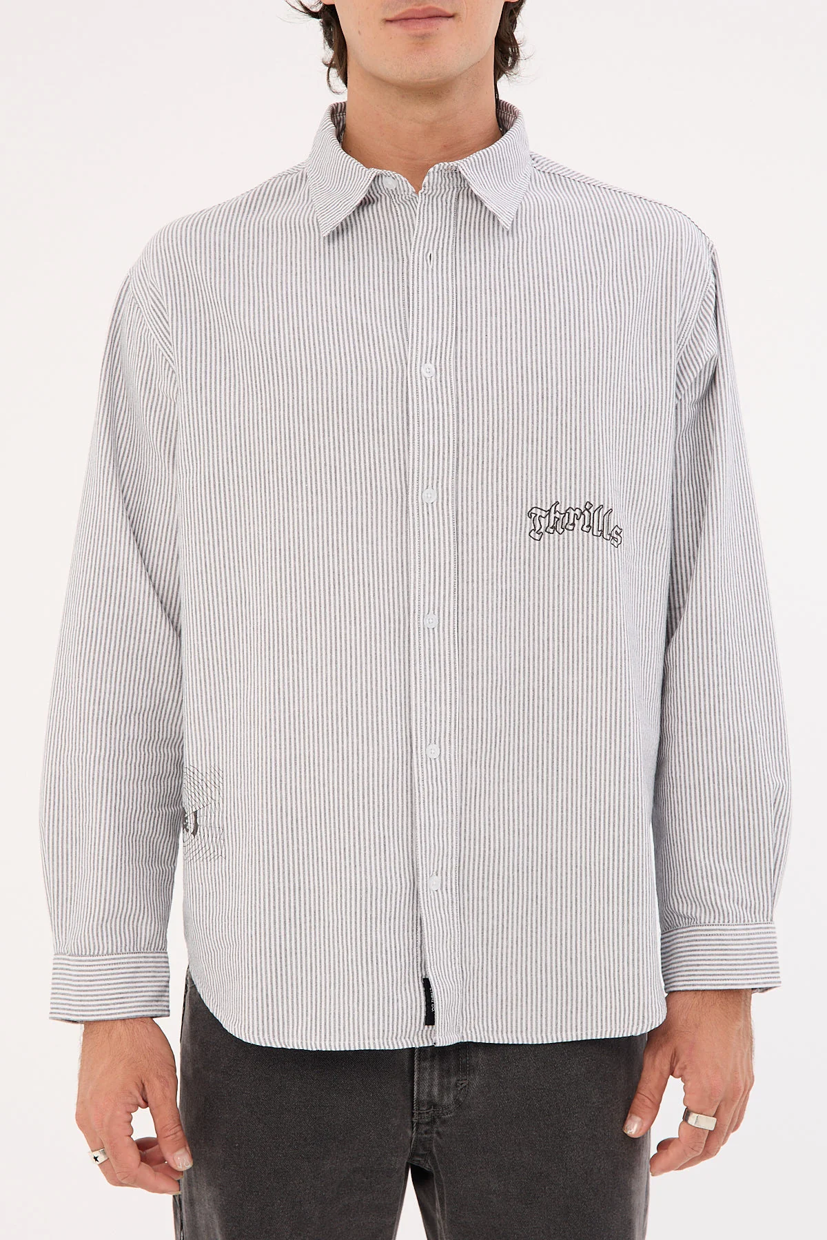 Thrills Occasions Filter Long Sleeve Shirt Black Stripe - Image 9