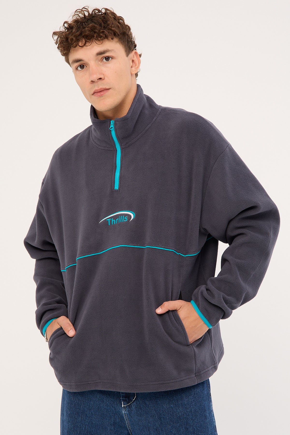 Thrills Sphere Quarter Zip Polar Fleece India Ink - Image 3