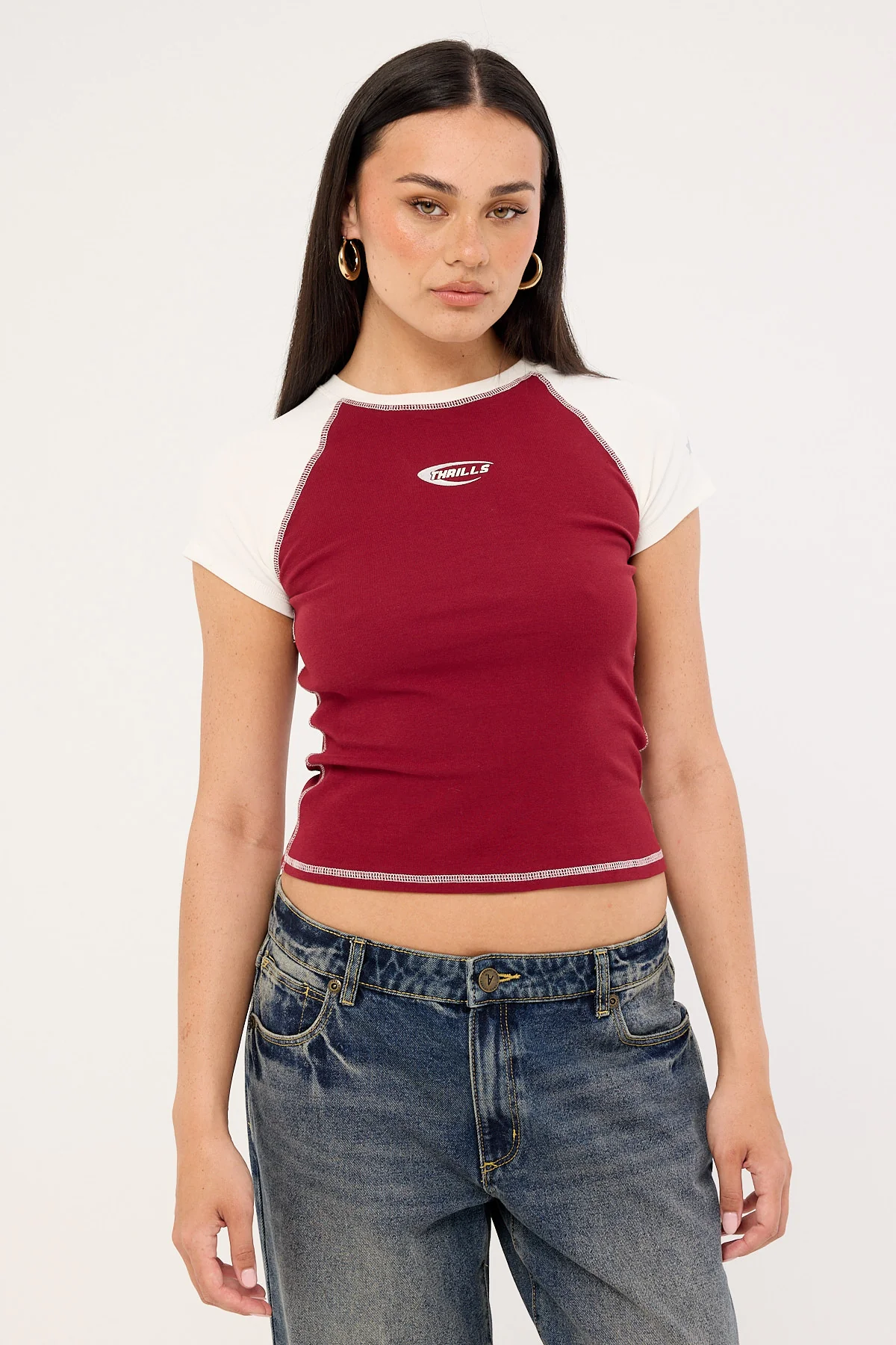 Thrills Playing For Keeps Raglan Club Tee Garnet Red