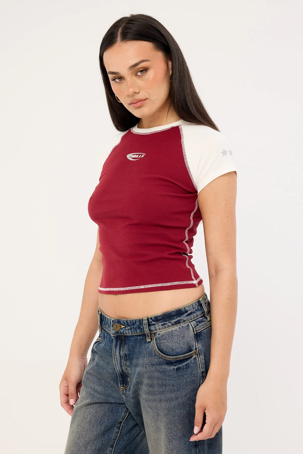 Thrills Playing For Keeps Raglan Club Tee Garnet Red - Image 4