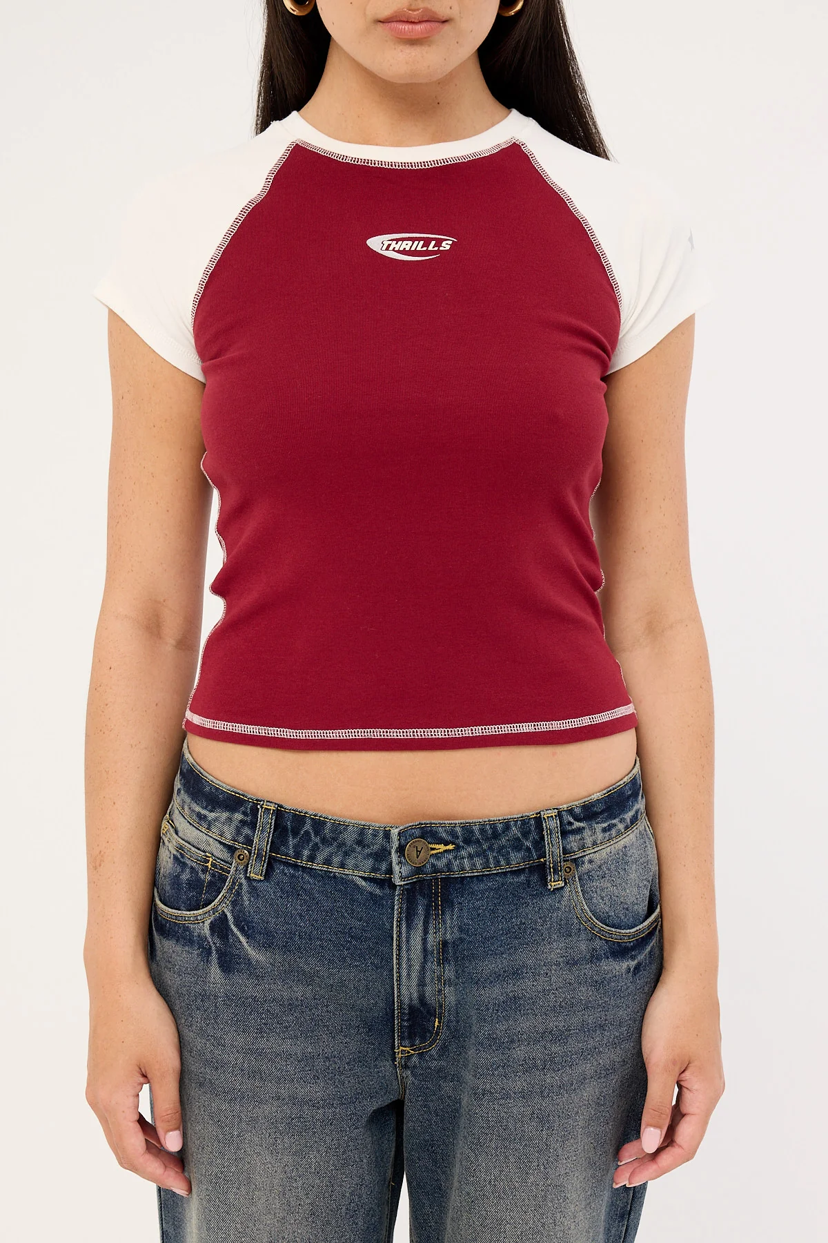Thrills Playing For Keeps Raglan Club Tee Garnet Red - Image 6