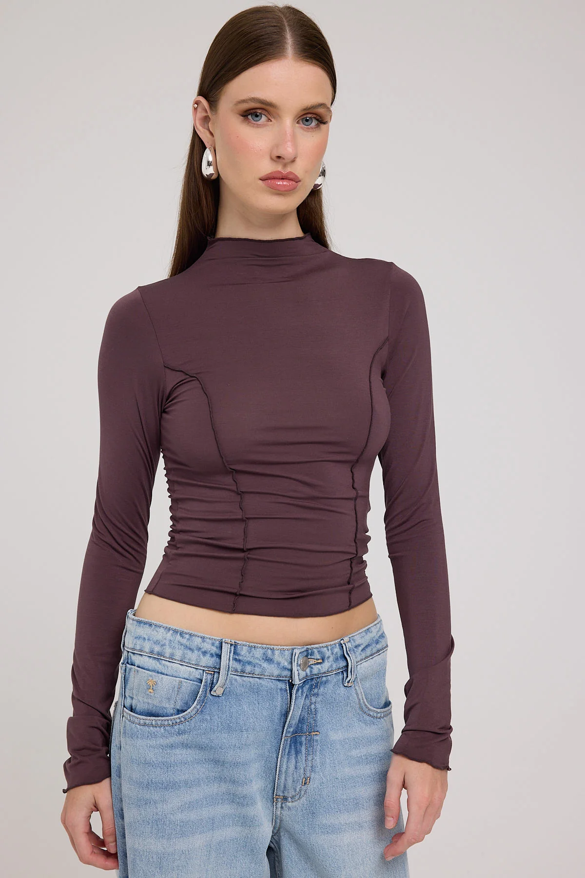 Thrills Rachel Long Sleeve Top Chocolate Plum