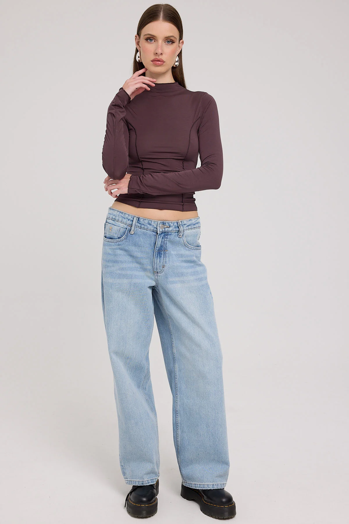 Thrills Rachel Long Sleeve Top Chocolate Plum - Image 2