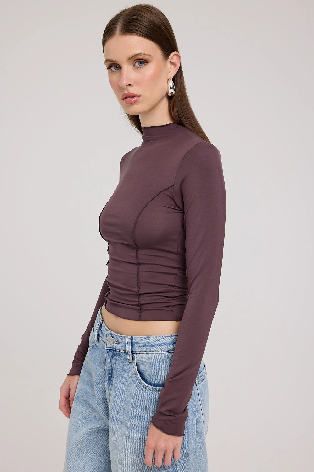 Thrills Rachel Long Sleeve Top Chocolate Plum - Image 3