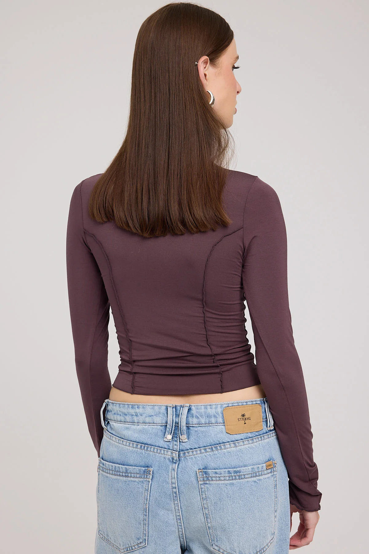 Thrills Rachel Long Sleeve Top Chocolate Plum - Image 4