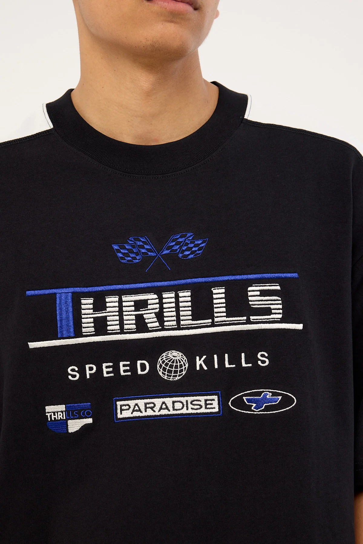 Thrills Rapid Fire Panel Box Fit Oversize Cropped Tee Black - Image 4