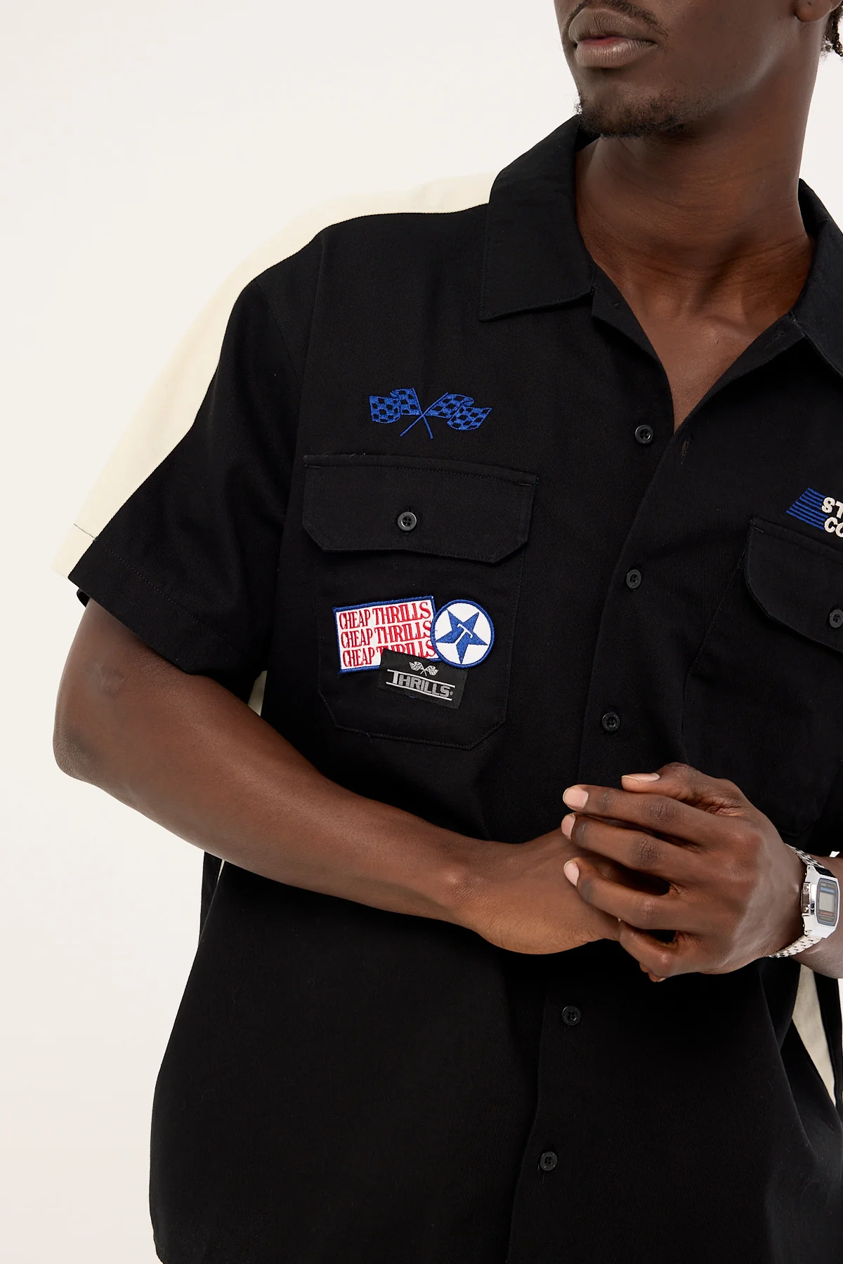 Thrills Rapid Fire Short Sleeve Cropped Panel Shirt Black - Image 4