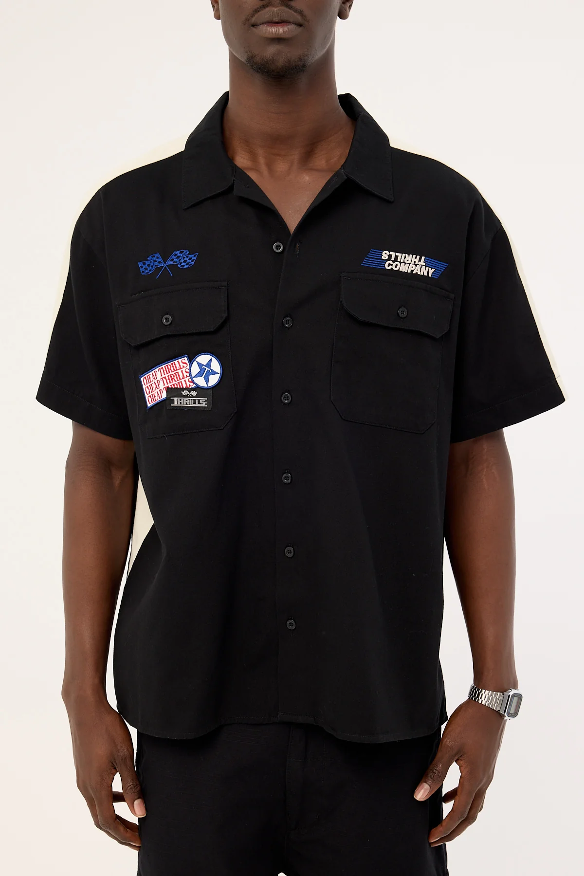 Thrills Rapid Fire Short Sleeve Cropped Panel Shirt Black - Image 7