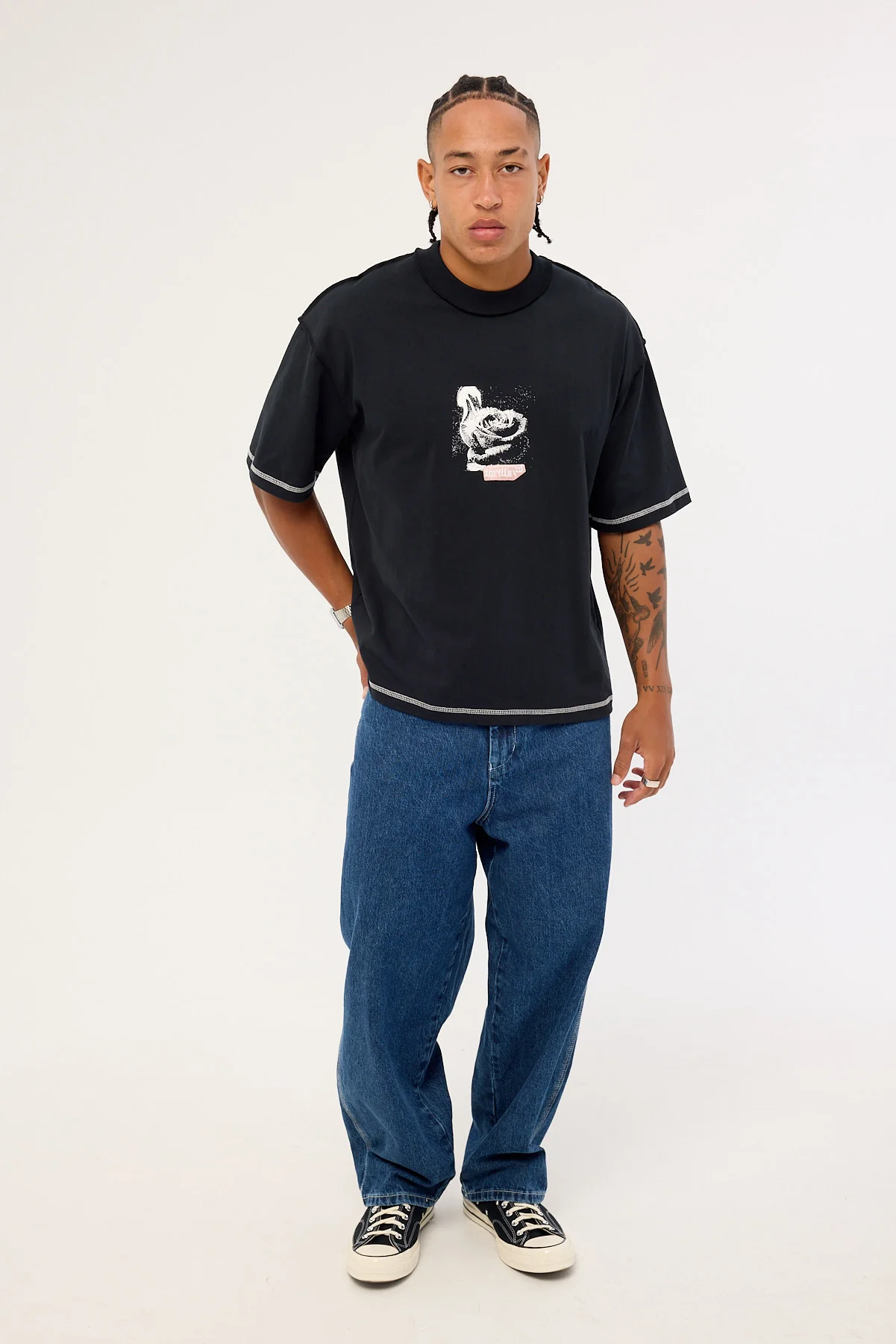 Thrills Rose Brigade Box Fit Oversize Cropped Tee Washed Black - Image 2