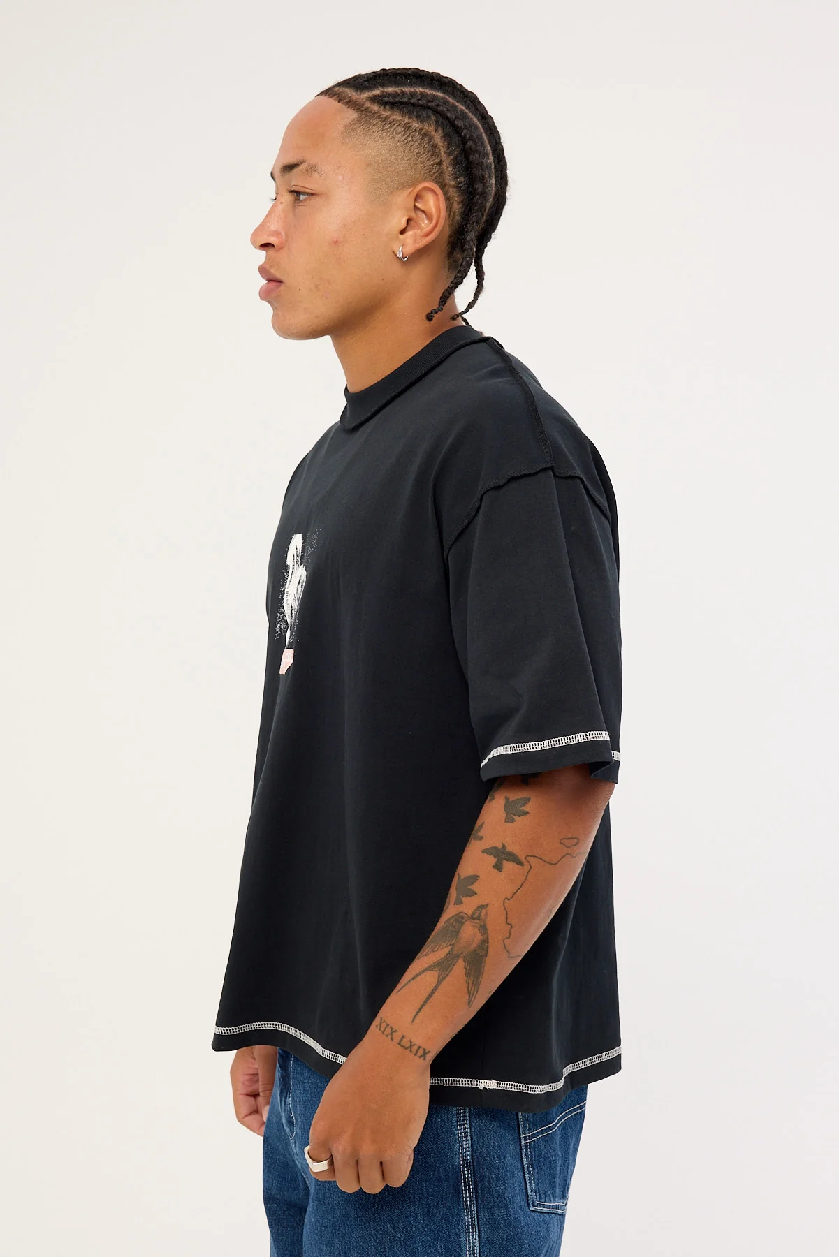 Thrills Rose Brigade Box Fit Oversize Cropped Tee Washed Black - Image 3