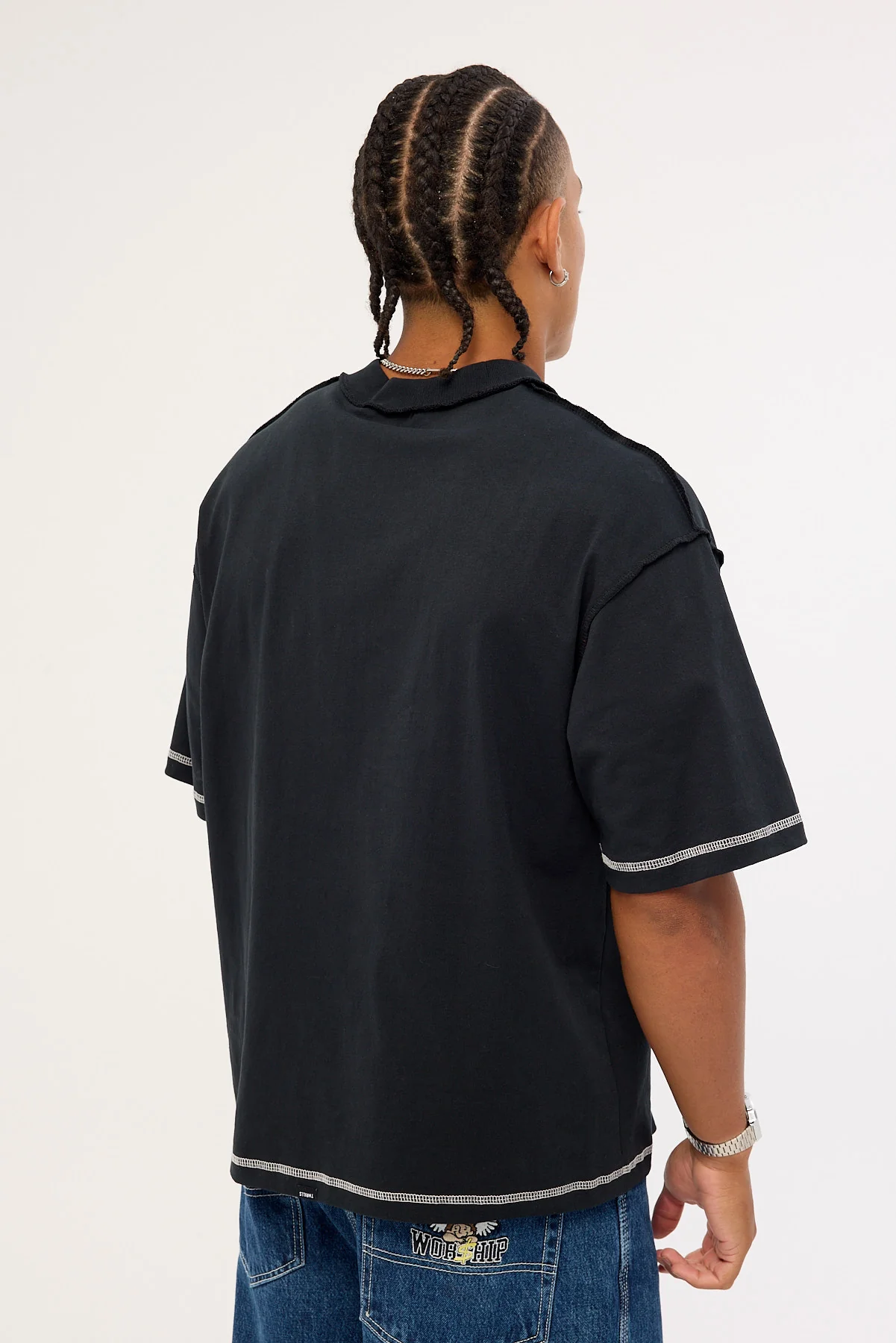 Thrills Rose Brigade Box Fit Oversize Cropped Tee Washed Black - Image 4