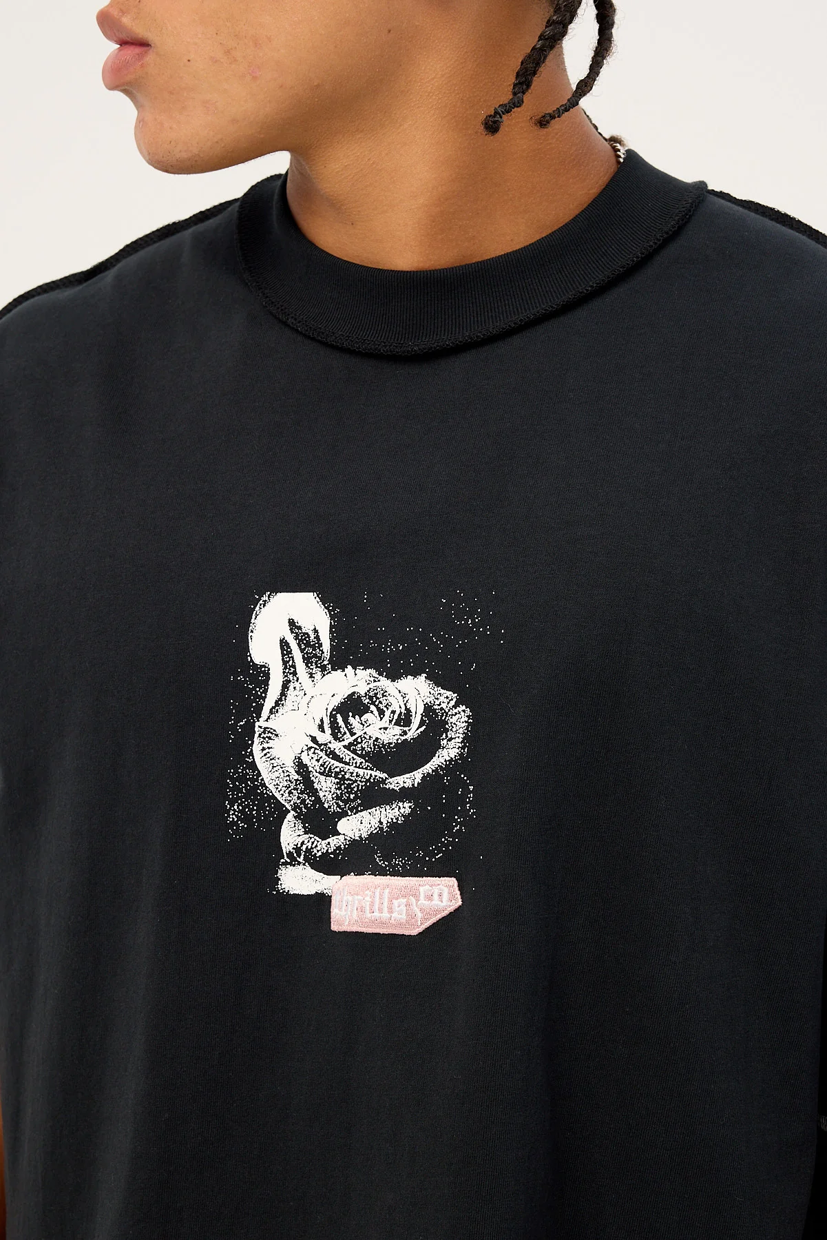 Thrills Rose Brigade Box Fit Oversize Cropped Tee Washed Black - Image 5