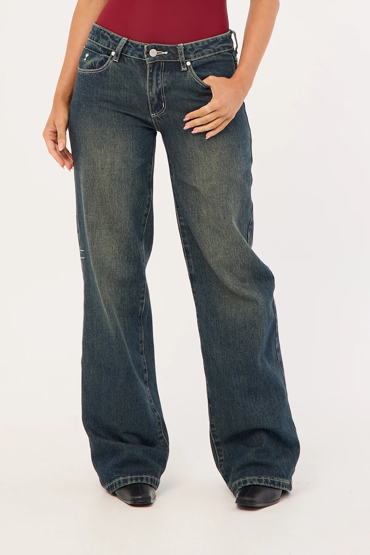 Thrills Rowie Low Rise Wide Jean Dirty Ink Blue - Image 3