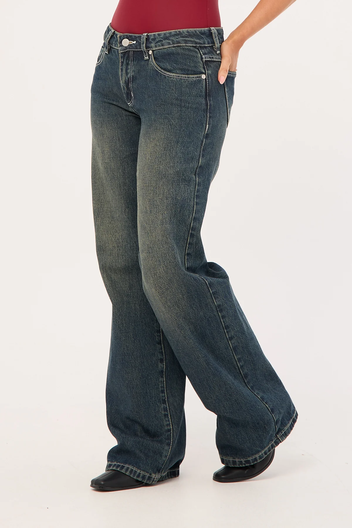 Thrills Rowie Low Rise Wide Jean Dirty Ink Blue - Image 8