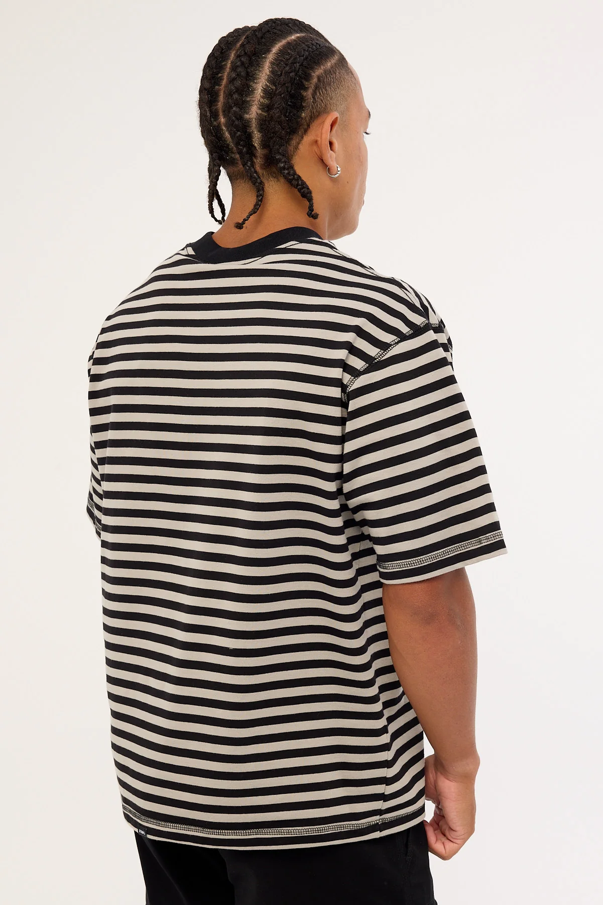 Thrills Shattered Stripe Box Fit Oversize Cropped Tee Grey Stripe - Image 4