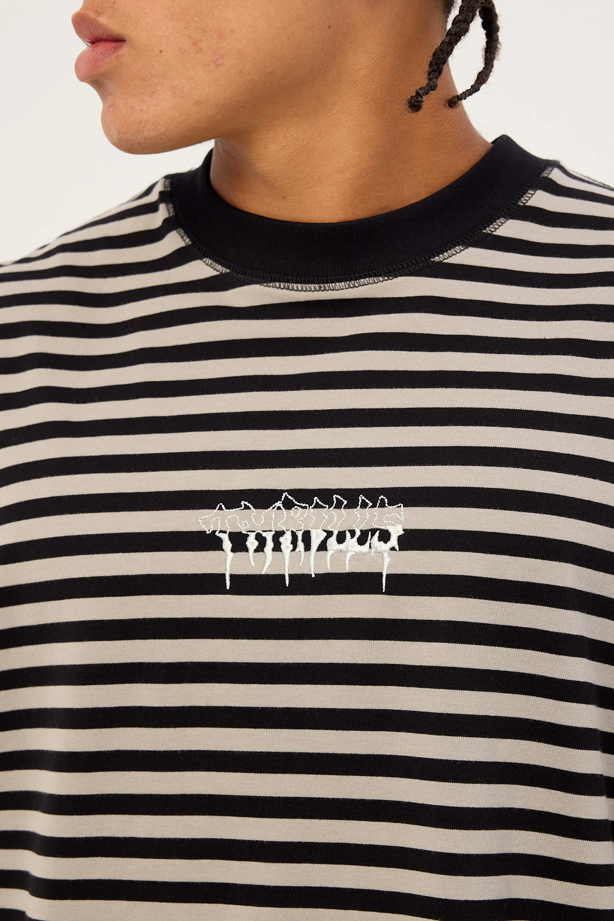 Thrills Shattered Stripe Box Fit Oversize Cropped Tee Grey Stripe - Image 5