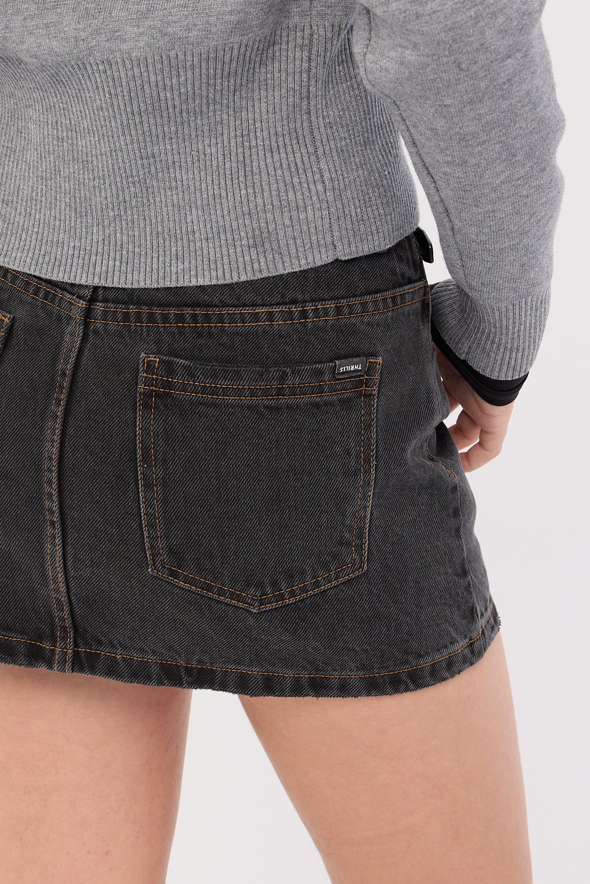 Thrills Sophie Denim Mini Skirt Black Bull - Image 5