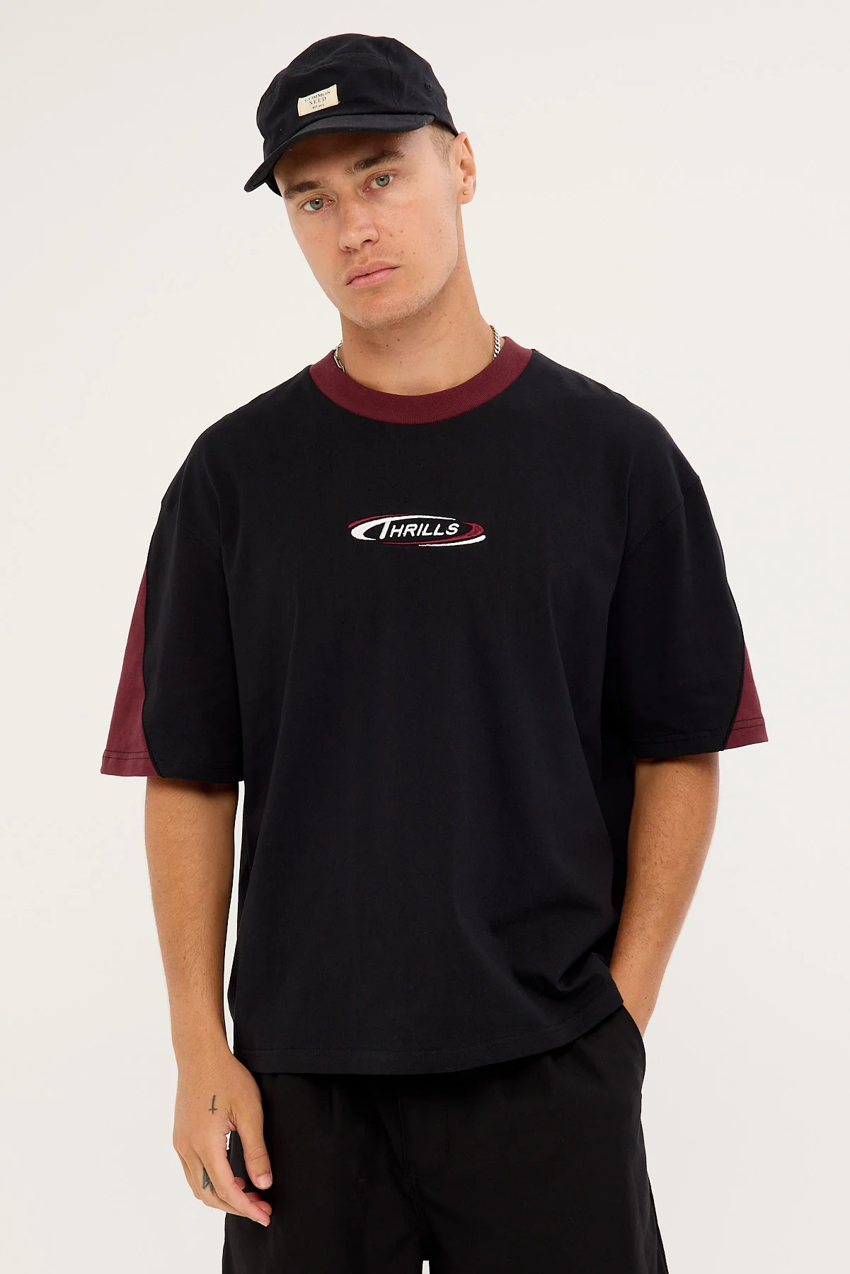 Thrills Spectral Panel Box Fit Oversize Cropped Tee Black
