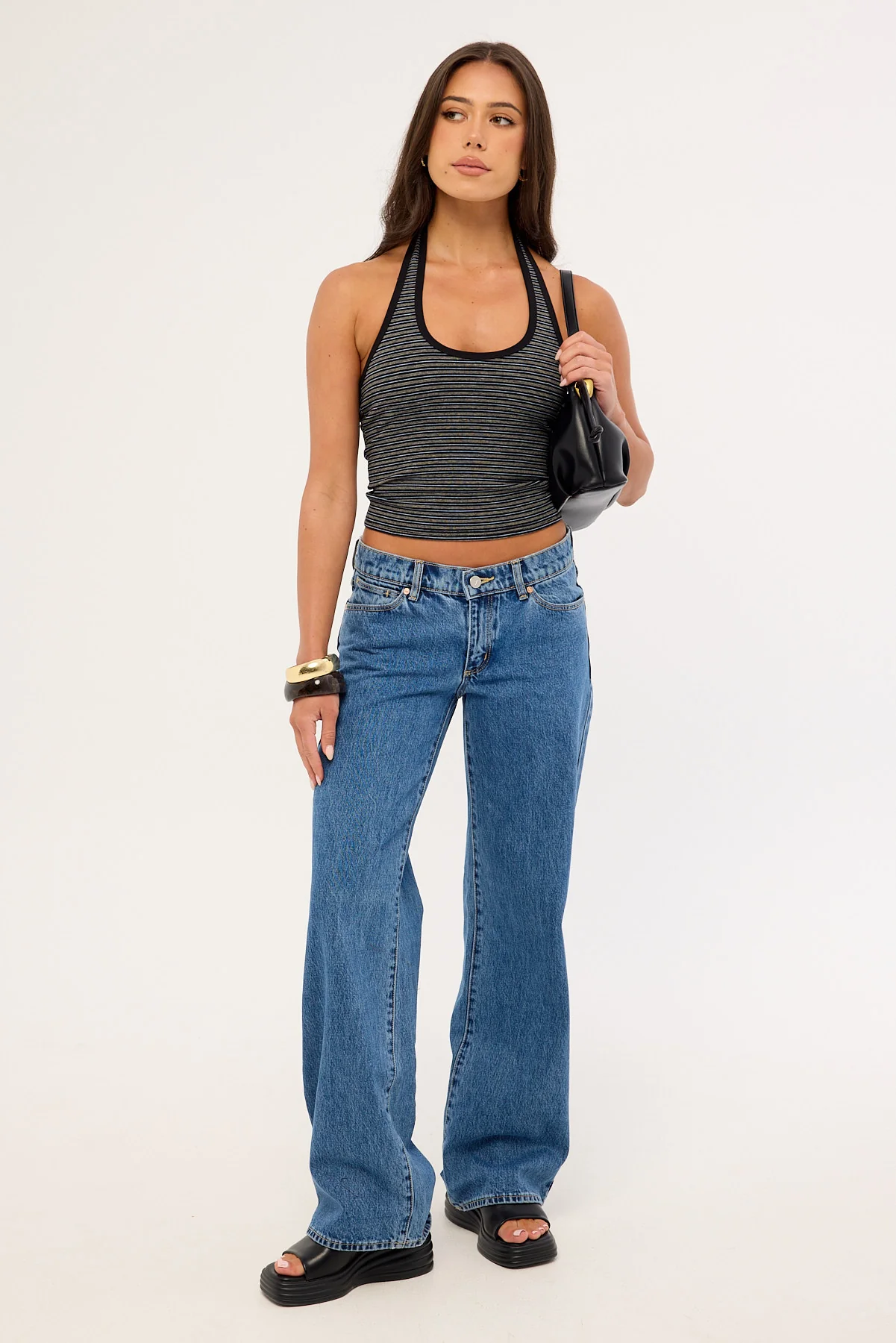 Thrills Stripe Halter Top Washed Black - Image 2
