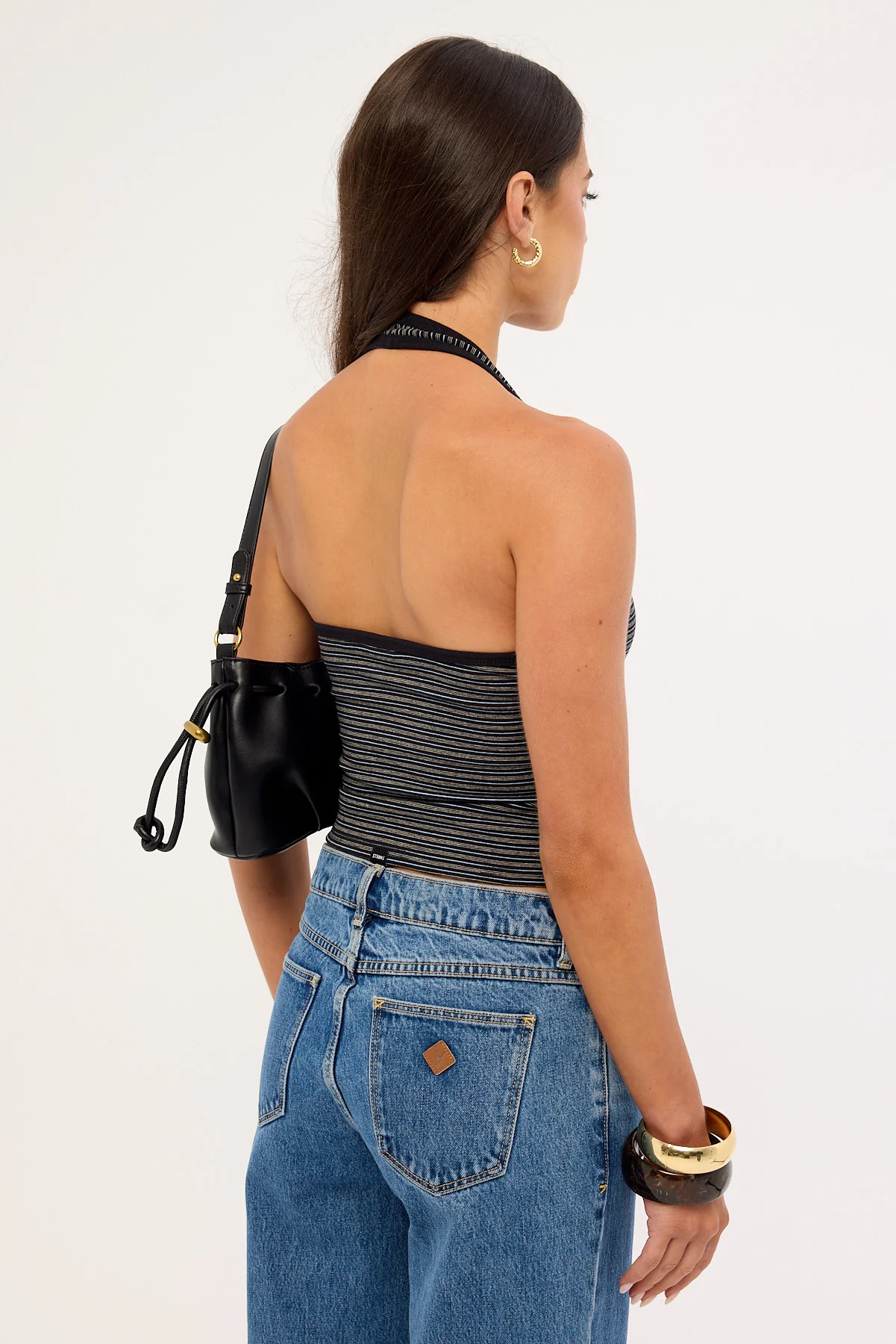 Thrills Stripe Halter Top Washed Black - Image 4