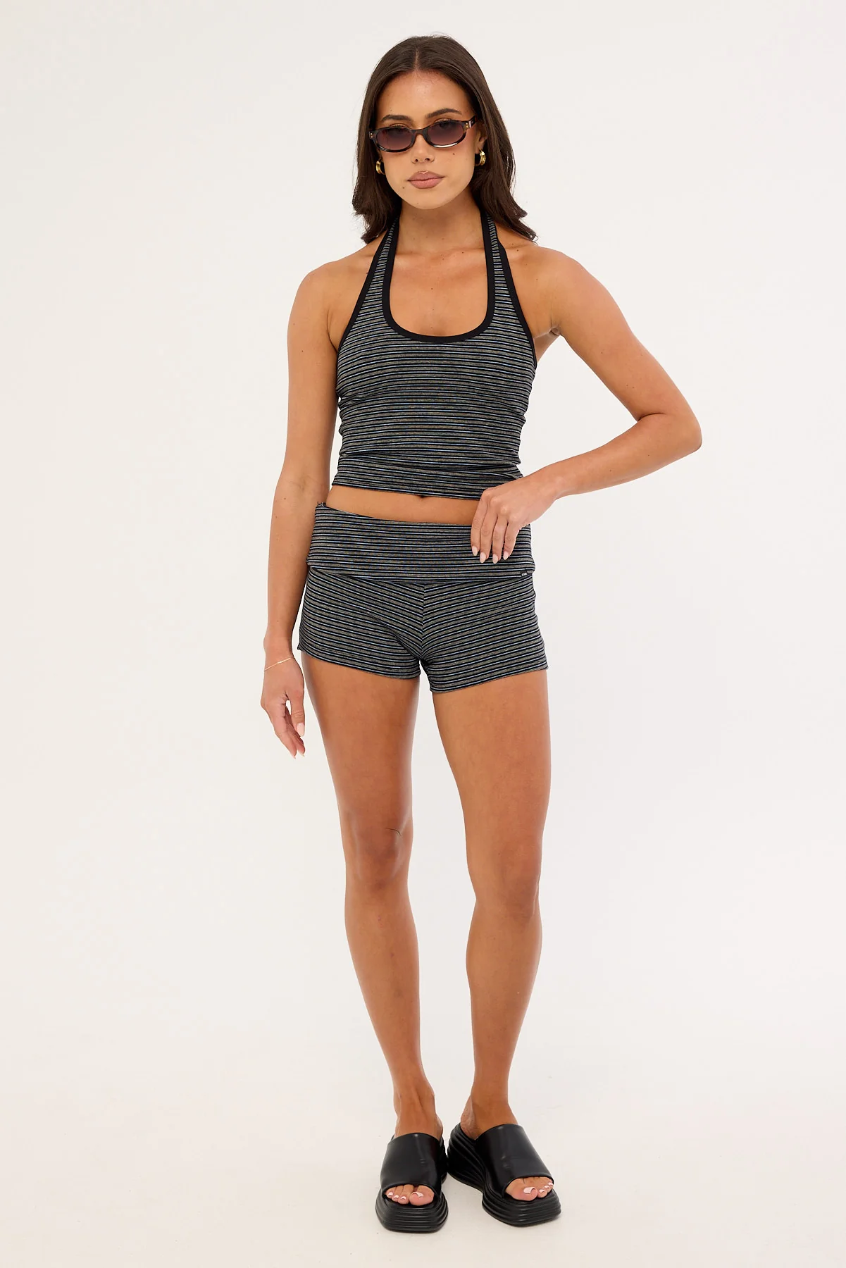 Thrills Stripe Halter Top Washed Black - Image 5