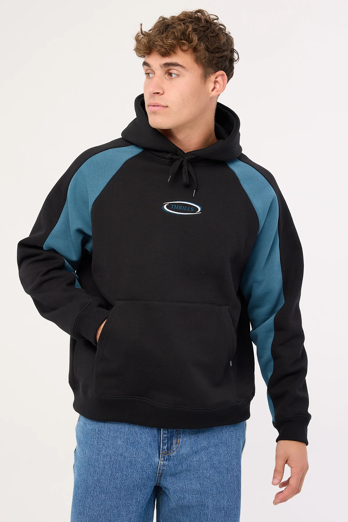 Thrills Subside Embro Slouch Pull On Raglan Hood Washed Black
