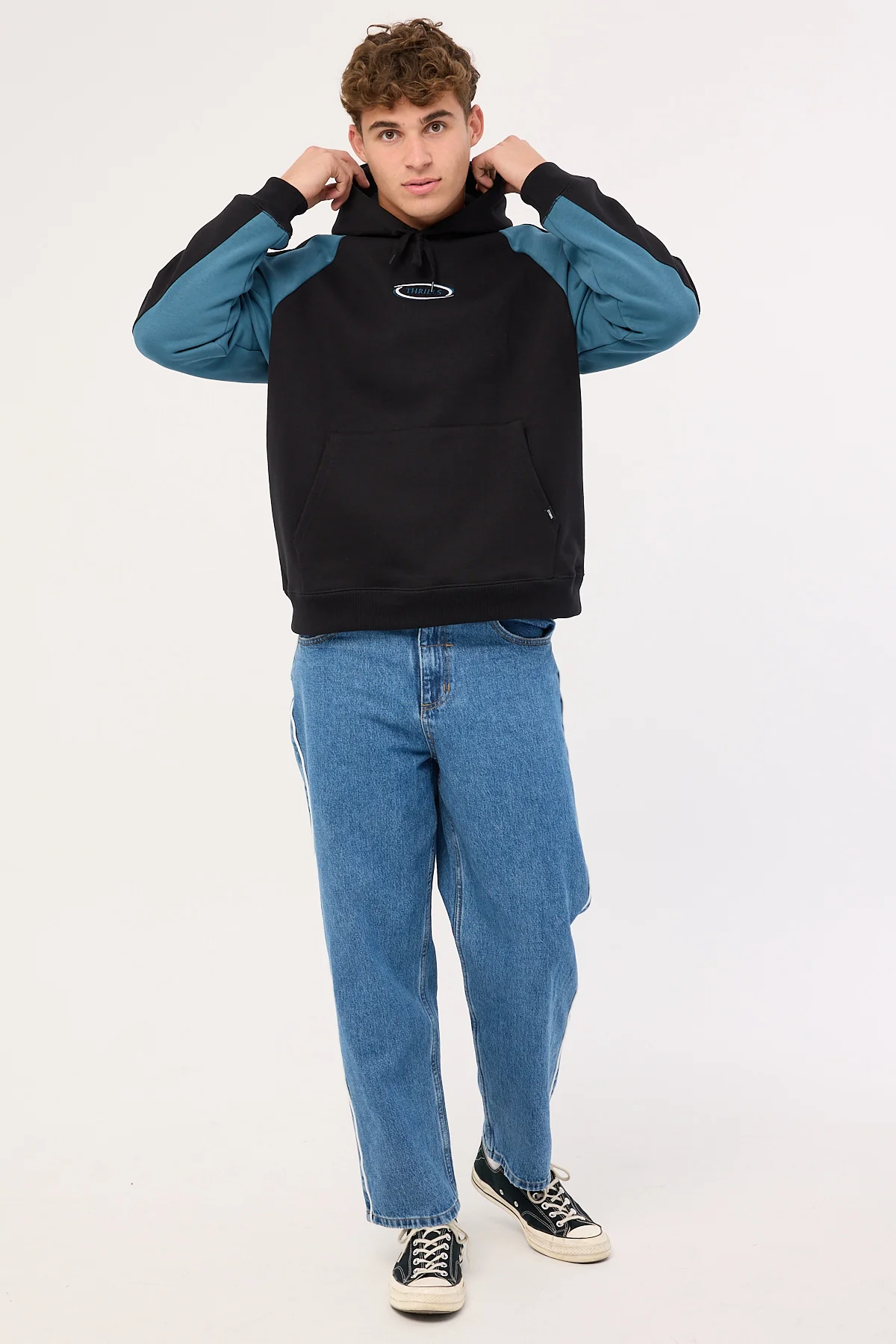 Thrills Subside Embro Slouch Pull On Raglan Hood Washed Black - Image 2