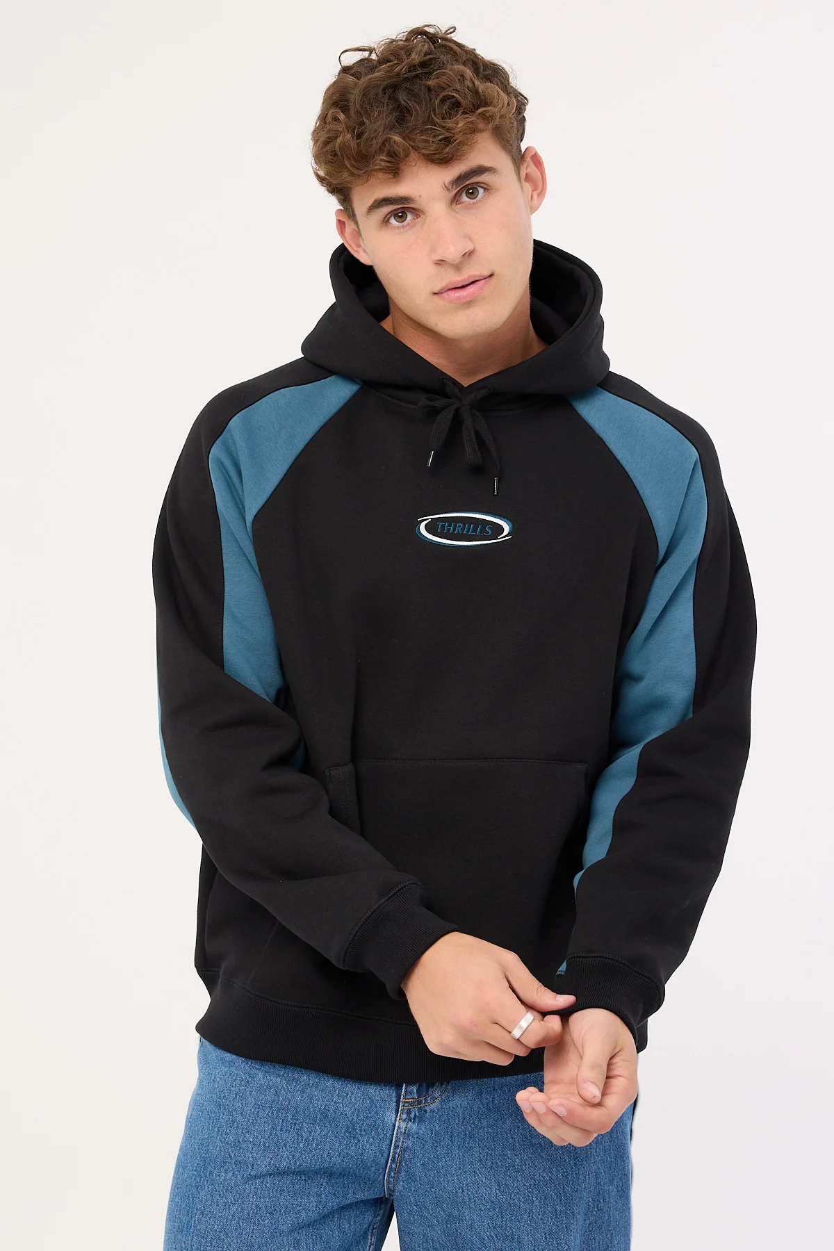Thrills Subside Embro Slouch Pull On Raglan Hood Washed Black - Image 3