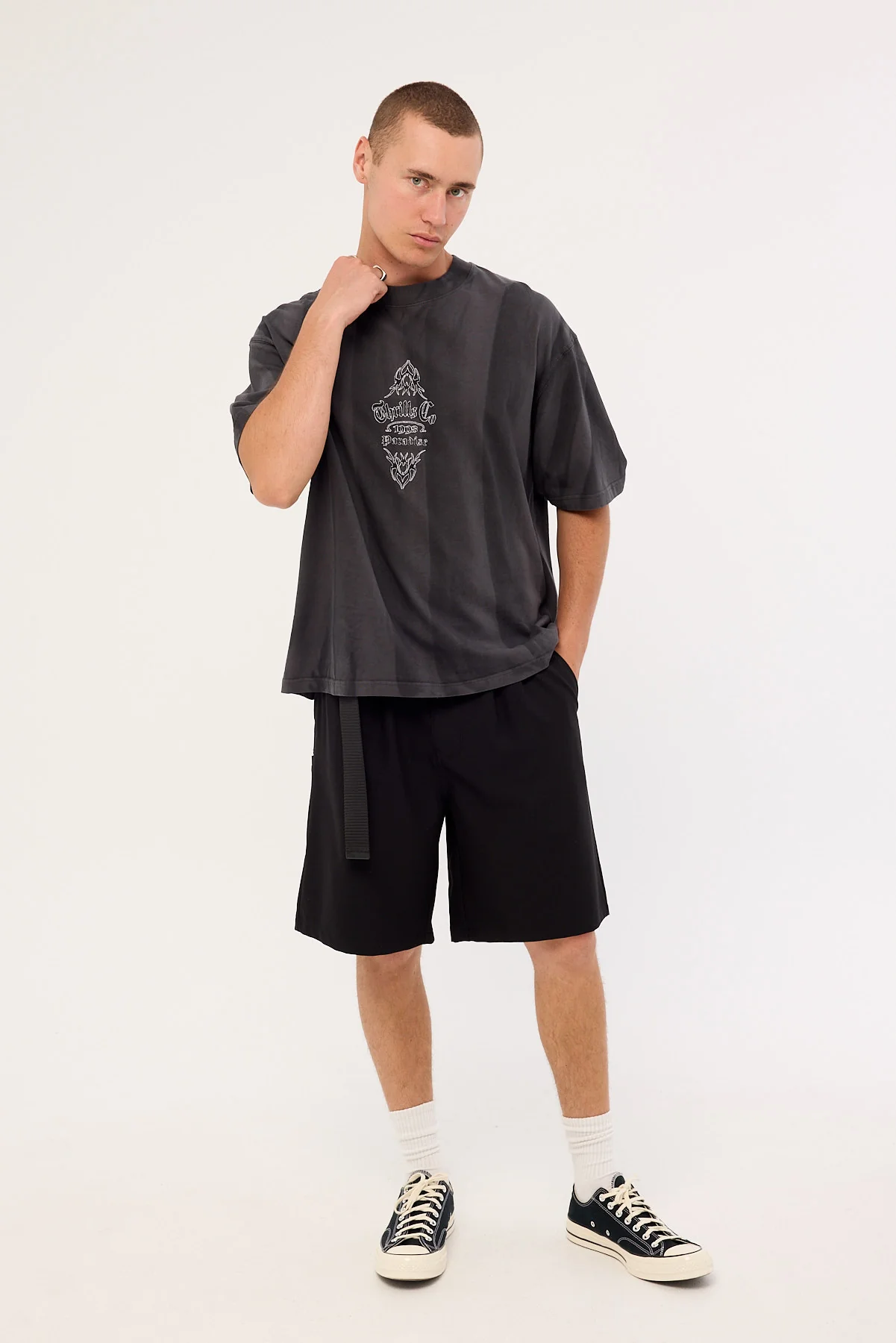Thrills Superstition Sunfade Box Fit Oversize Cropped Tee Dark Sunfade Bleach Charcoal - Image 2