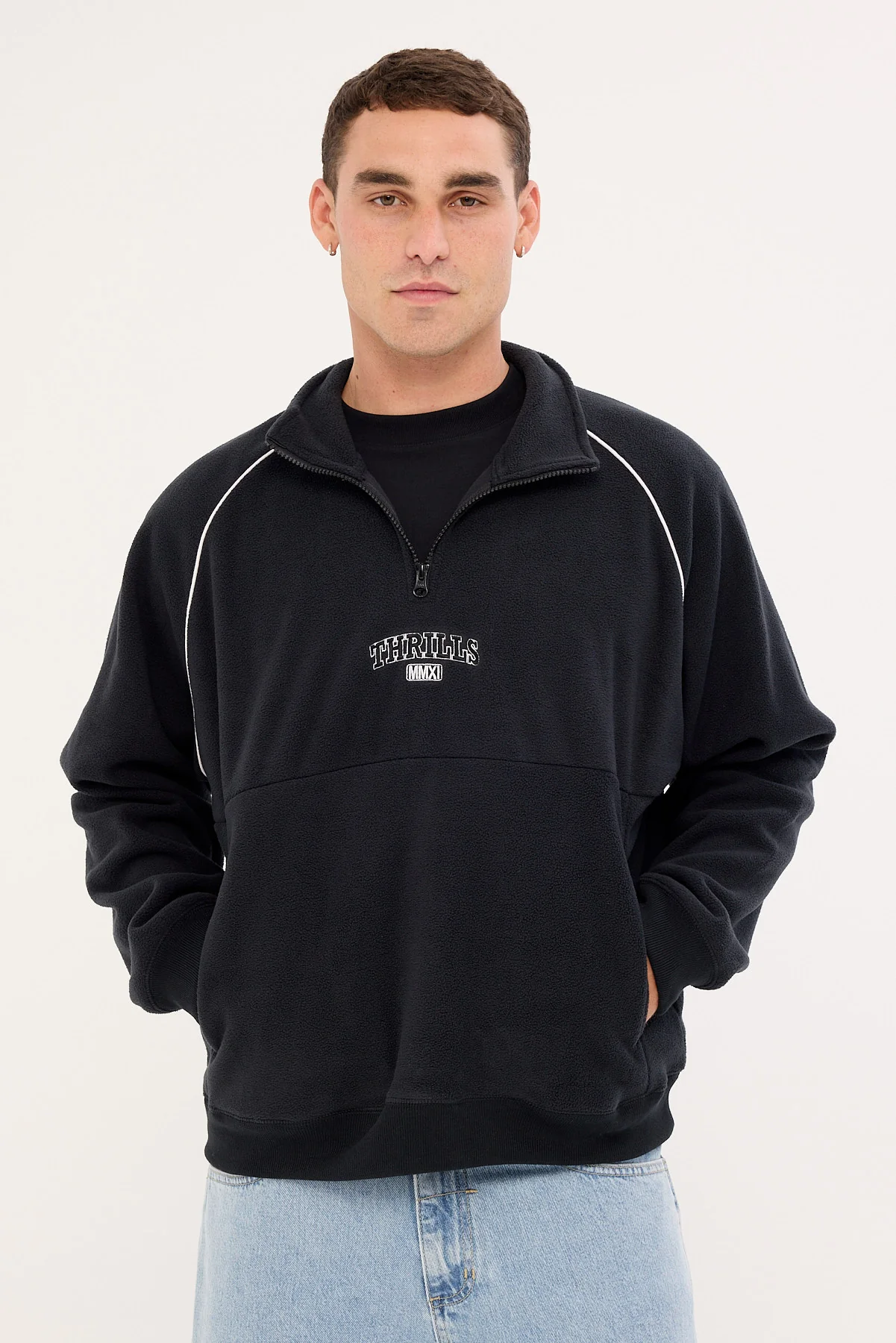 Thrills Thrill Of Victory Raglan Quarter Zip Polar Fleece Faded Black