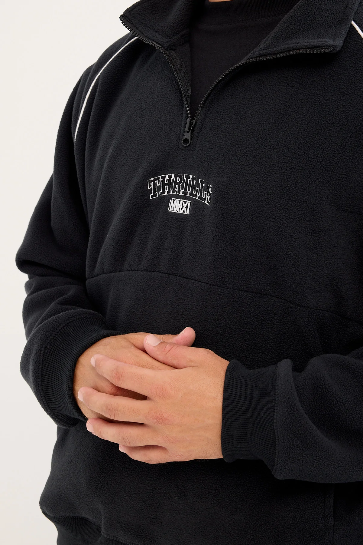 Thrills Thrill Of Victory Raglan Quarter Zip Polar Fleece Faded Black - Image 3
