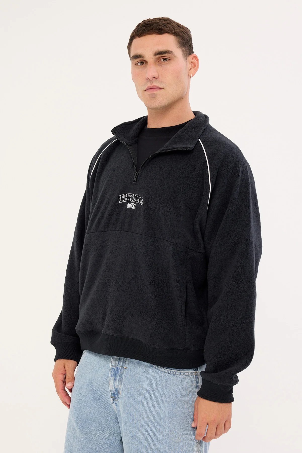 Thrills Thrill Of Victory Raglan Quarter Zip Polar Fleece Faded Black - Image 4