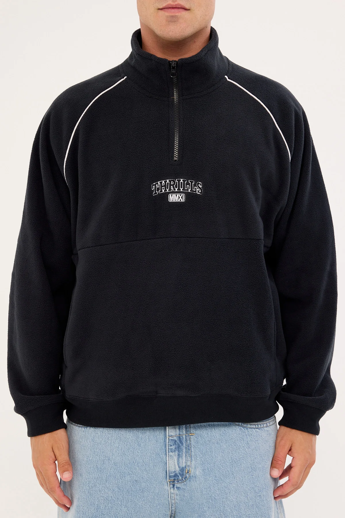 Thrills Thrill Of Victory Raglan Quarter Zip Polar Fleece Faded Black - Image 6
