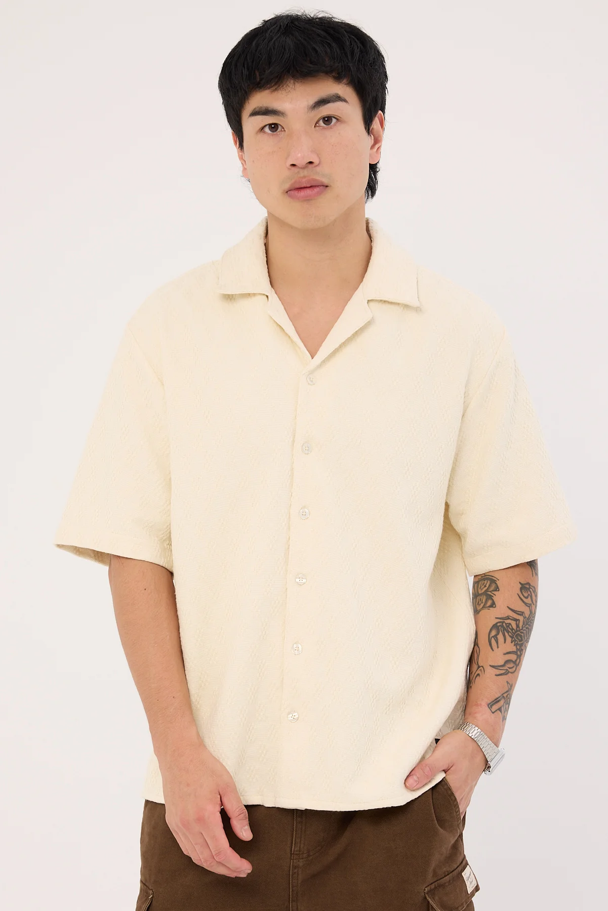 Thrills Vanished Short Bowling Shirt Heritage White