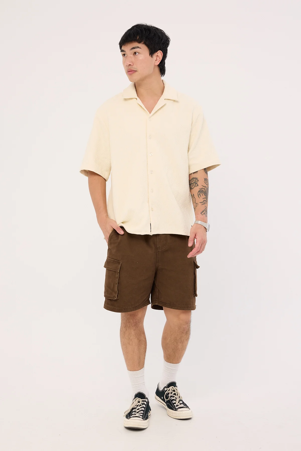 Thrills Vanished Short Bowling Shirt Heritage White - Image 2
