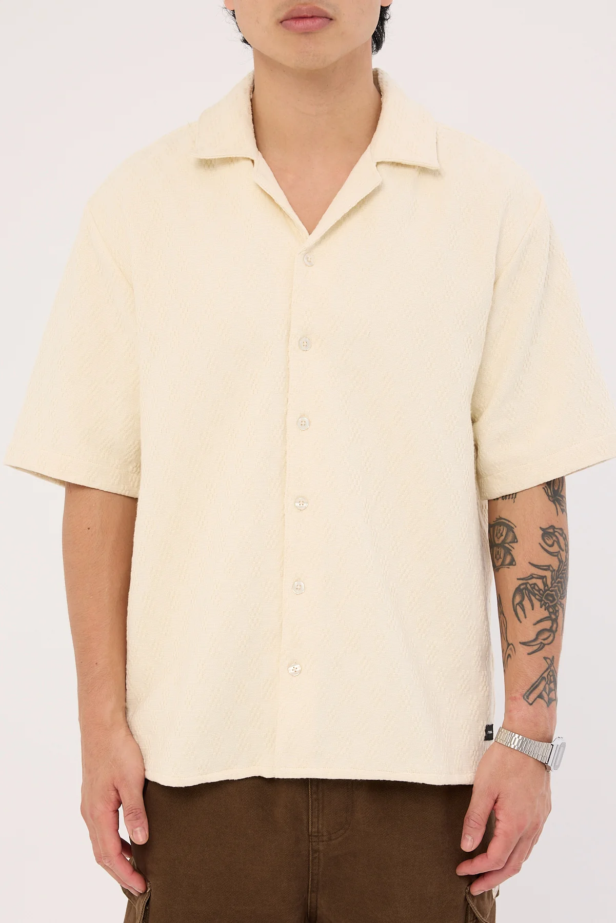 Thrills Vanished Short Bowling Shirt Heritage White - Image 6