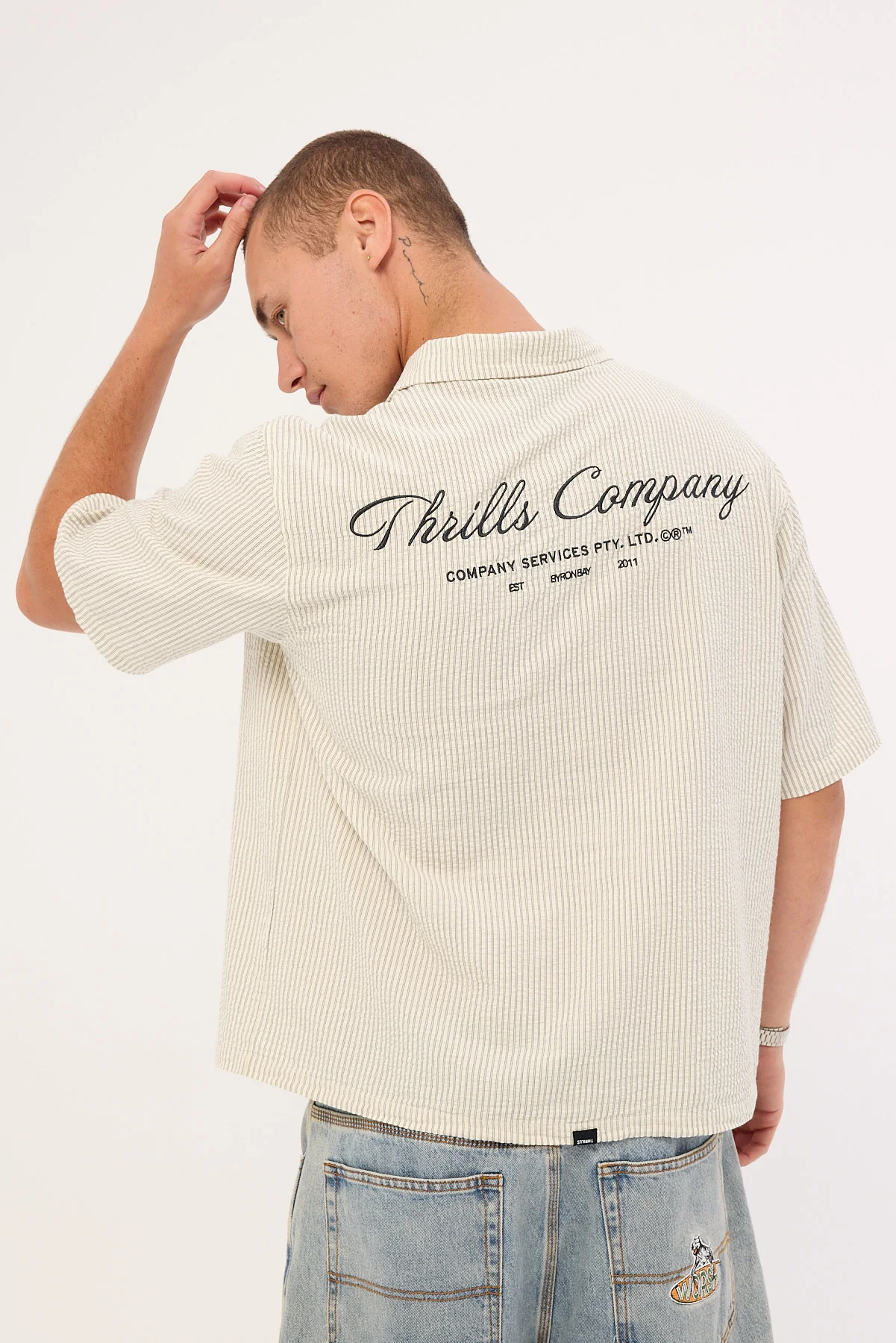 Thrills Visions Box Fit Cropped Short Sleeve Shirt Heritage White Stripe