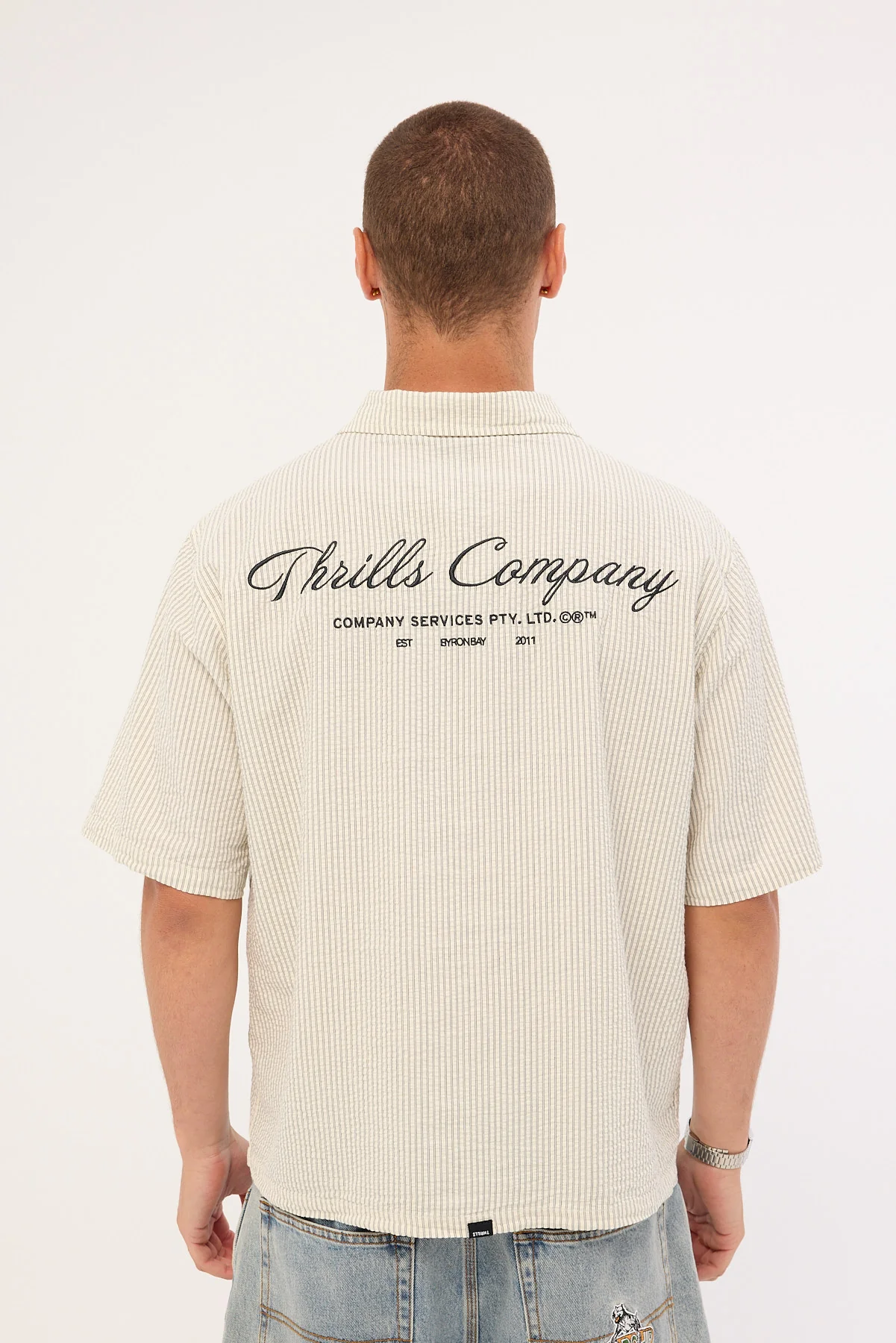 Thrills Visions Box Fit Cropped Short Sleeve Shirt Heritage White Stripe - Image 7