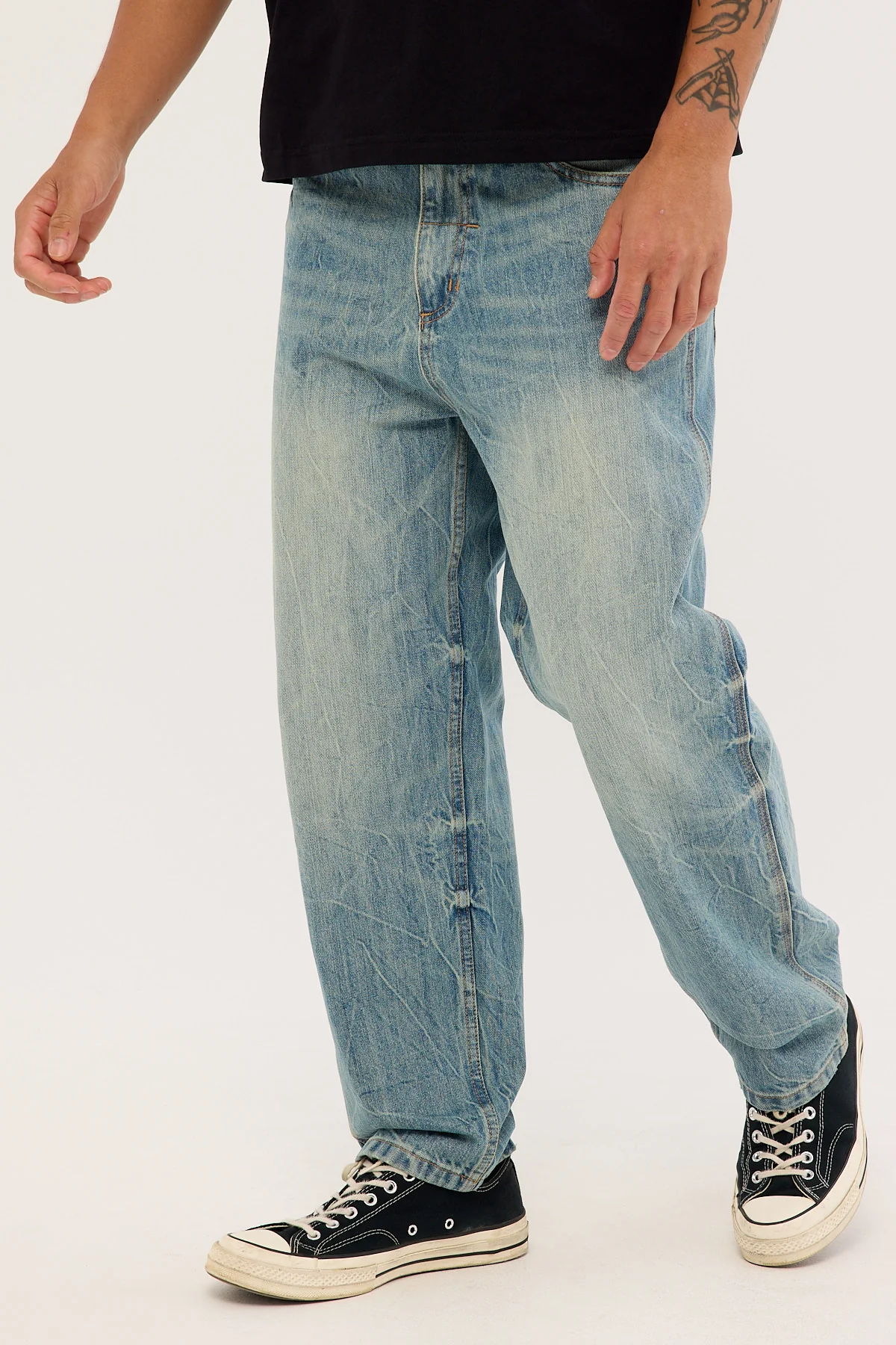 Thrills Web Of Deceit Mid Slacker Jean Dirty Crinkle Blue - Image 3