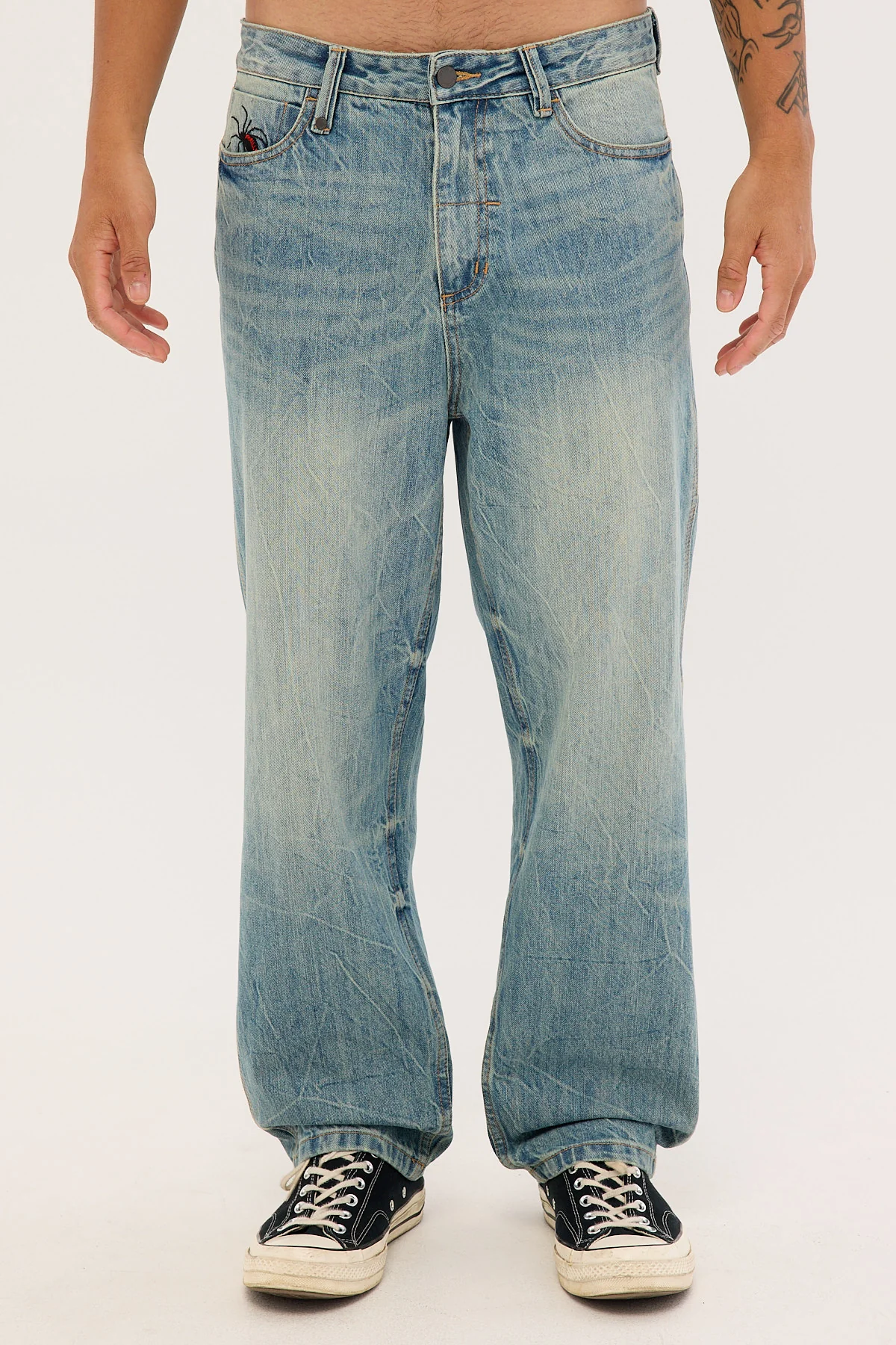 Thrills Web Of Deceit Mid Slacker Jean Dirty Crinkle Blue - Image 8