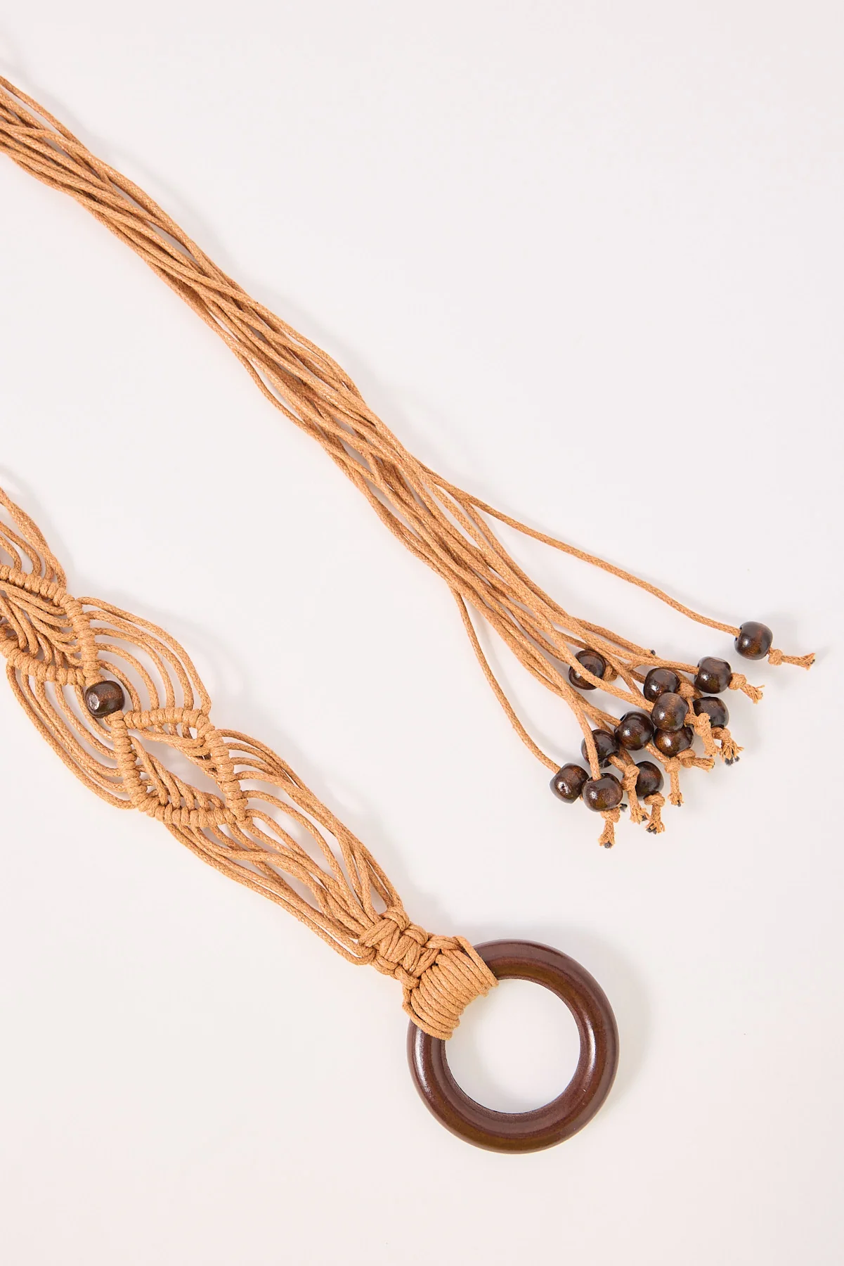 Token Beaded Macrame Belt Brown - Image 3