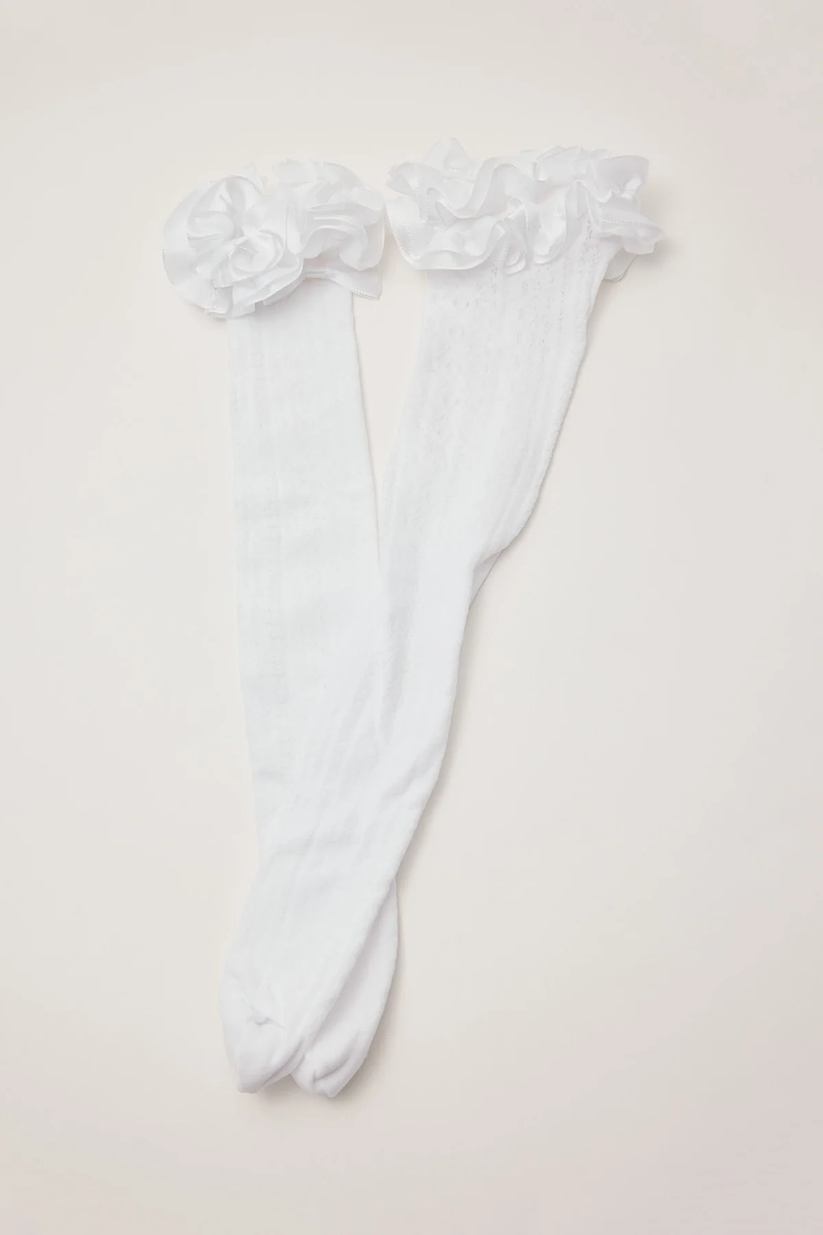 Token Boudoir Ruffle Trim Knee High Socks White