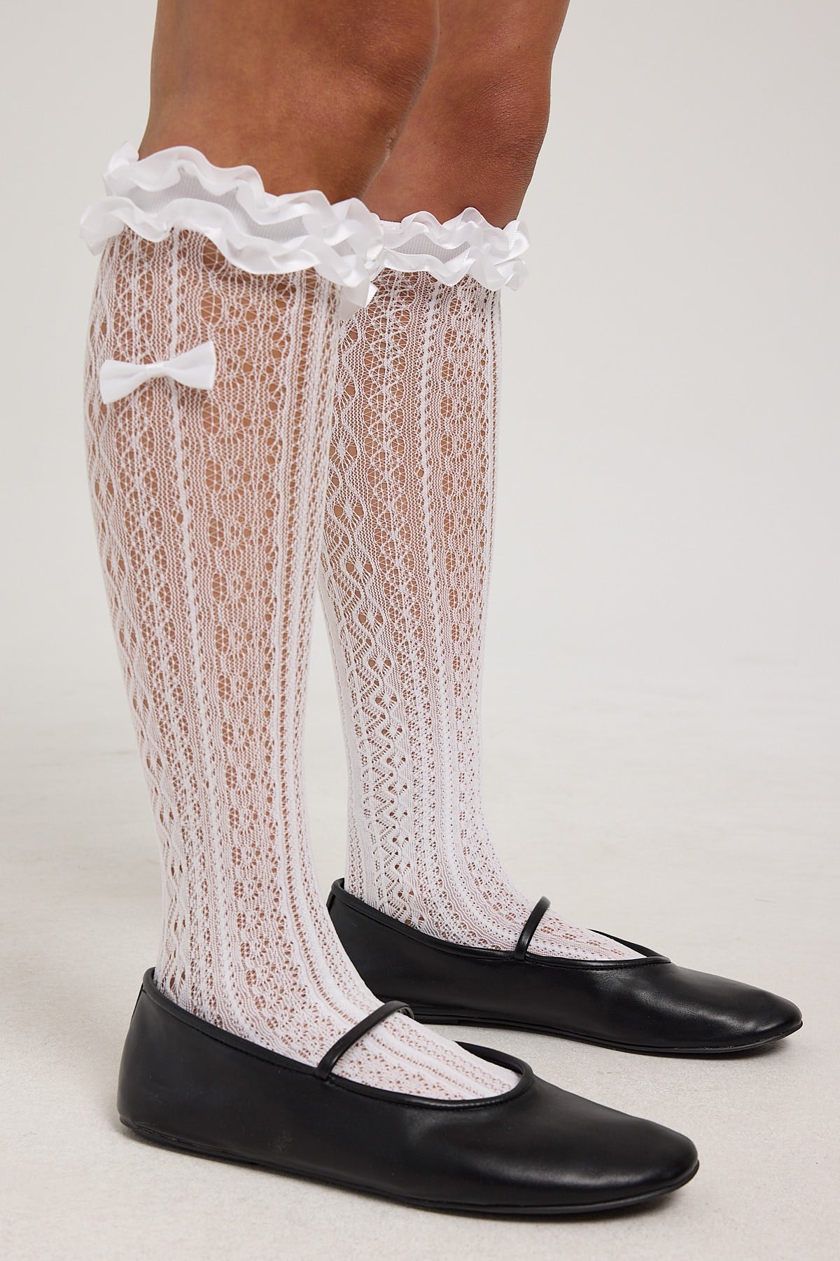 Token Boudoir Ruffle Trim Knee High Socks White - Image 3