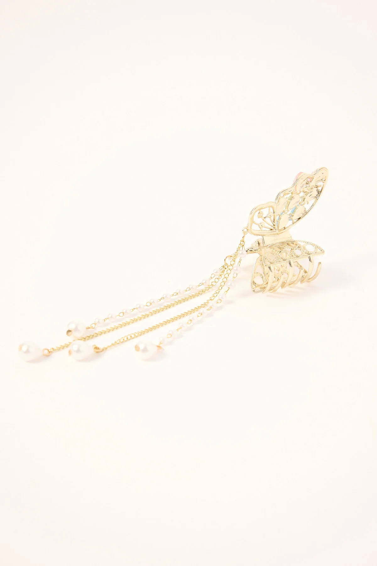 Token Butterfly Pearl Drop Claw Clip Gold - Image 4