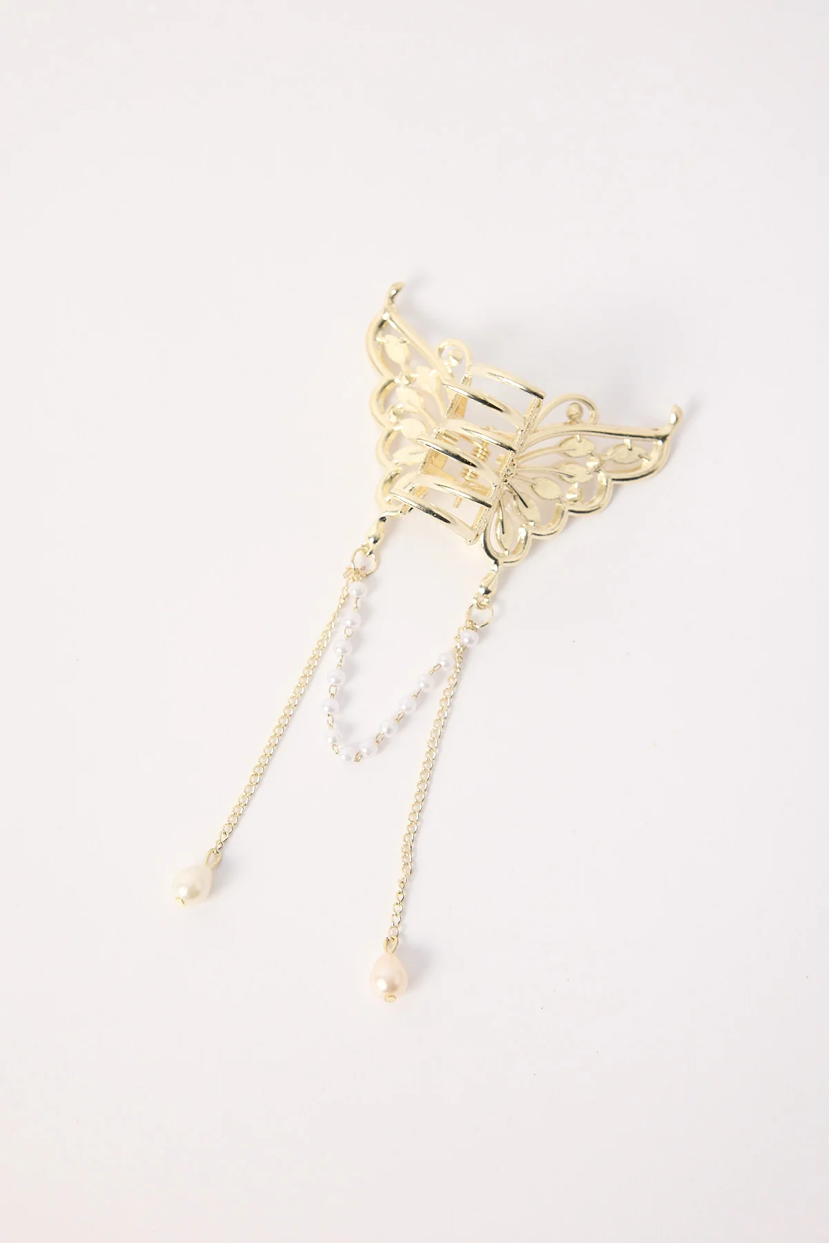 Token Butterfly Pearl Drop Hair Claw Clip Gold - Image 2