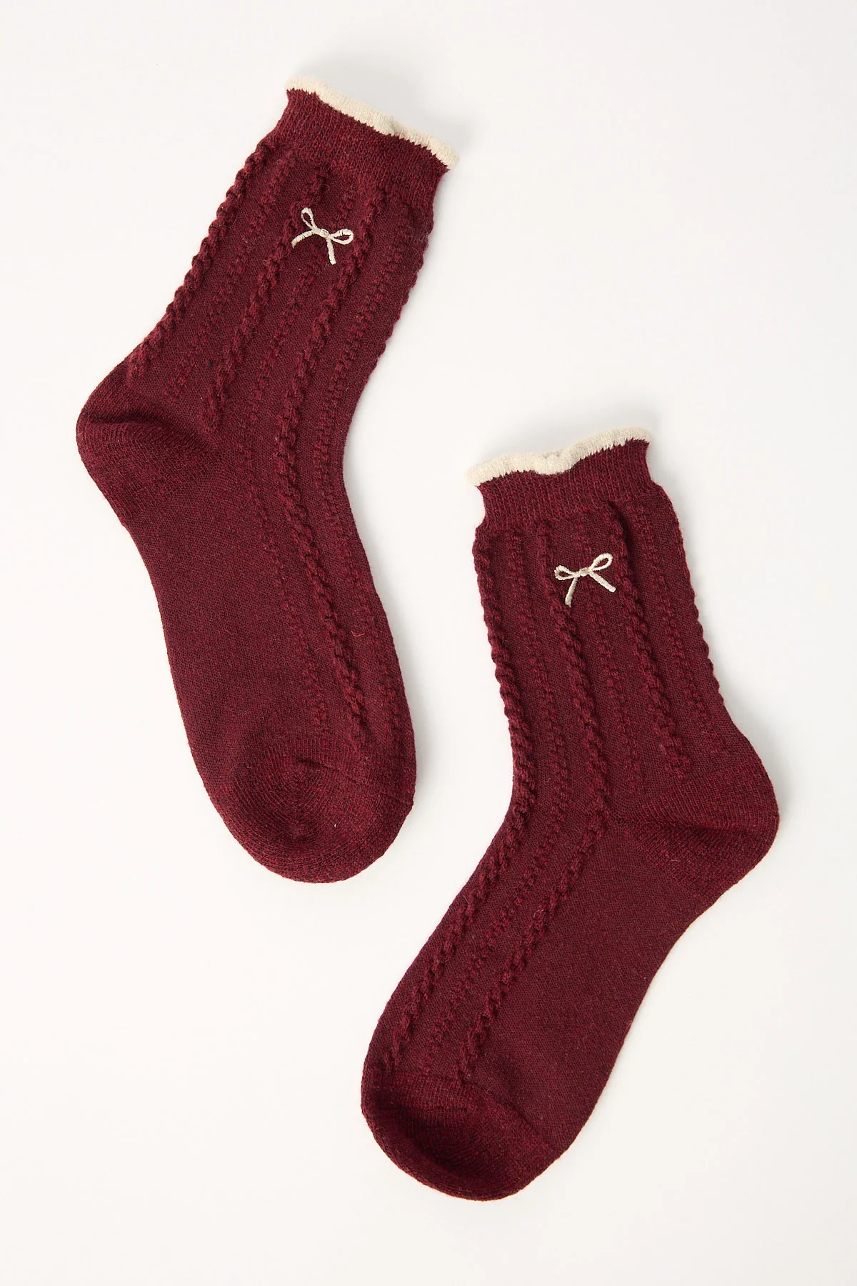 Token Contrast Rib Knit Sock Burgundy - Image 2