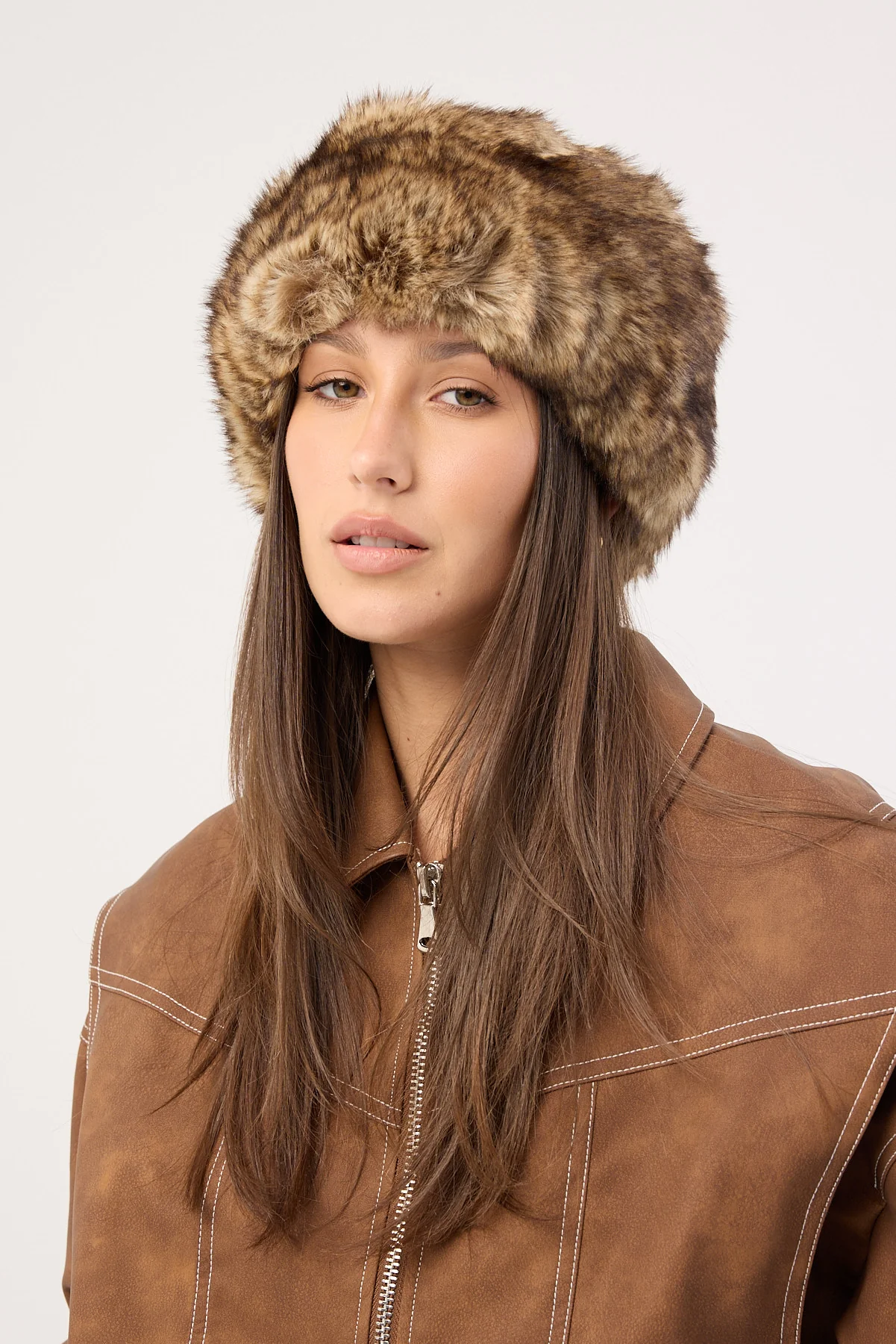 Token Fluffy Faux Fur Headband Brown - Image 4