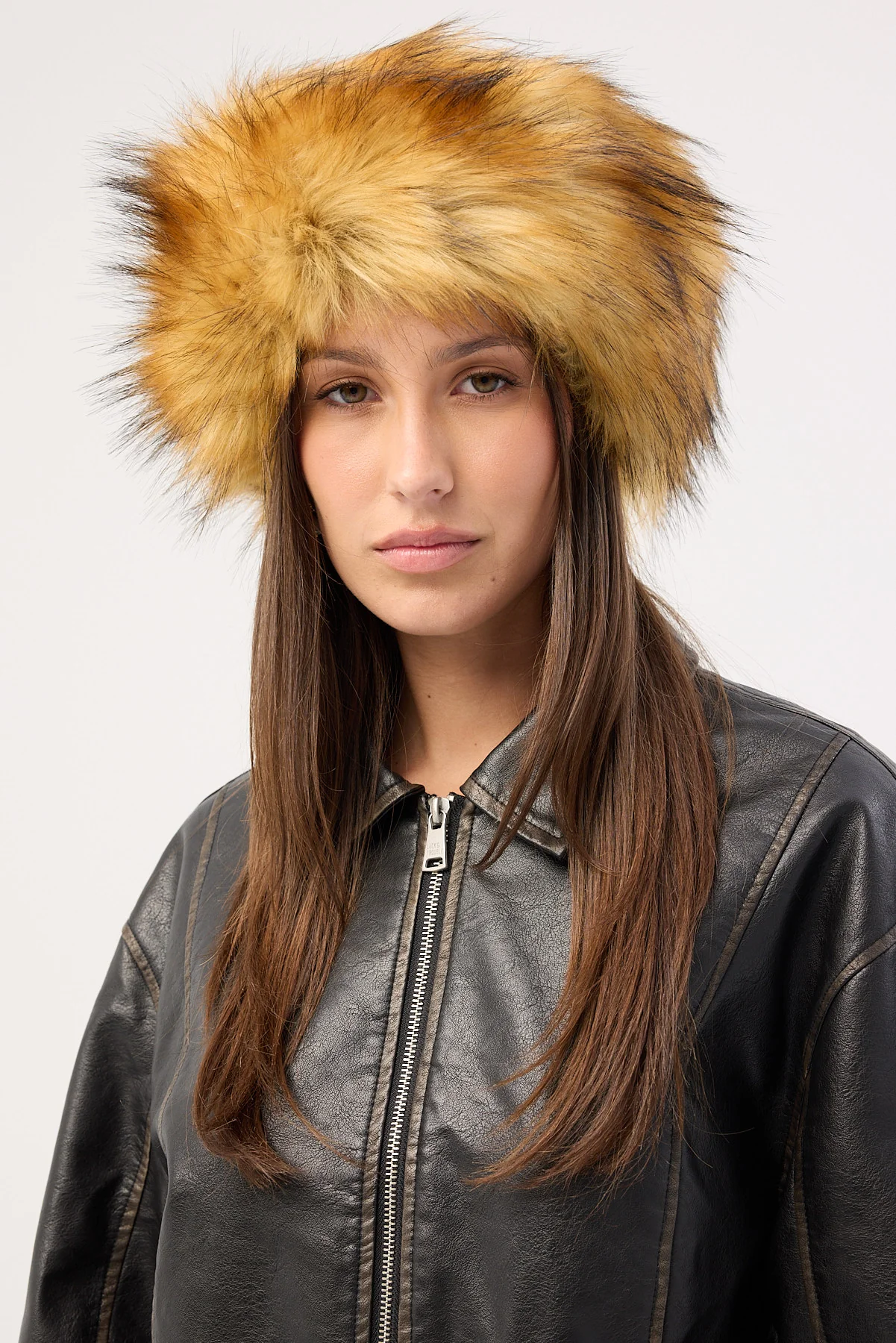 Token Fluffy Faux Fur Headband Caramel - Image 3